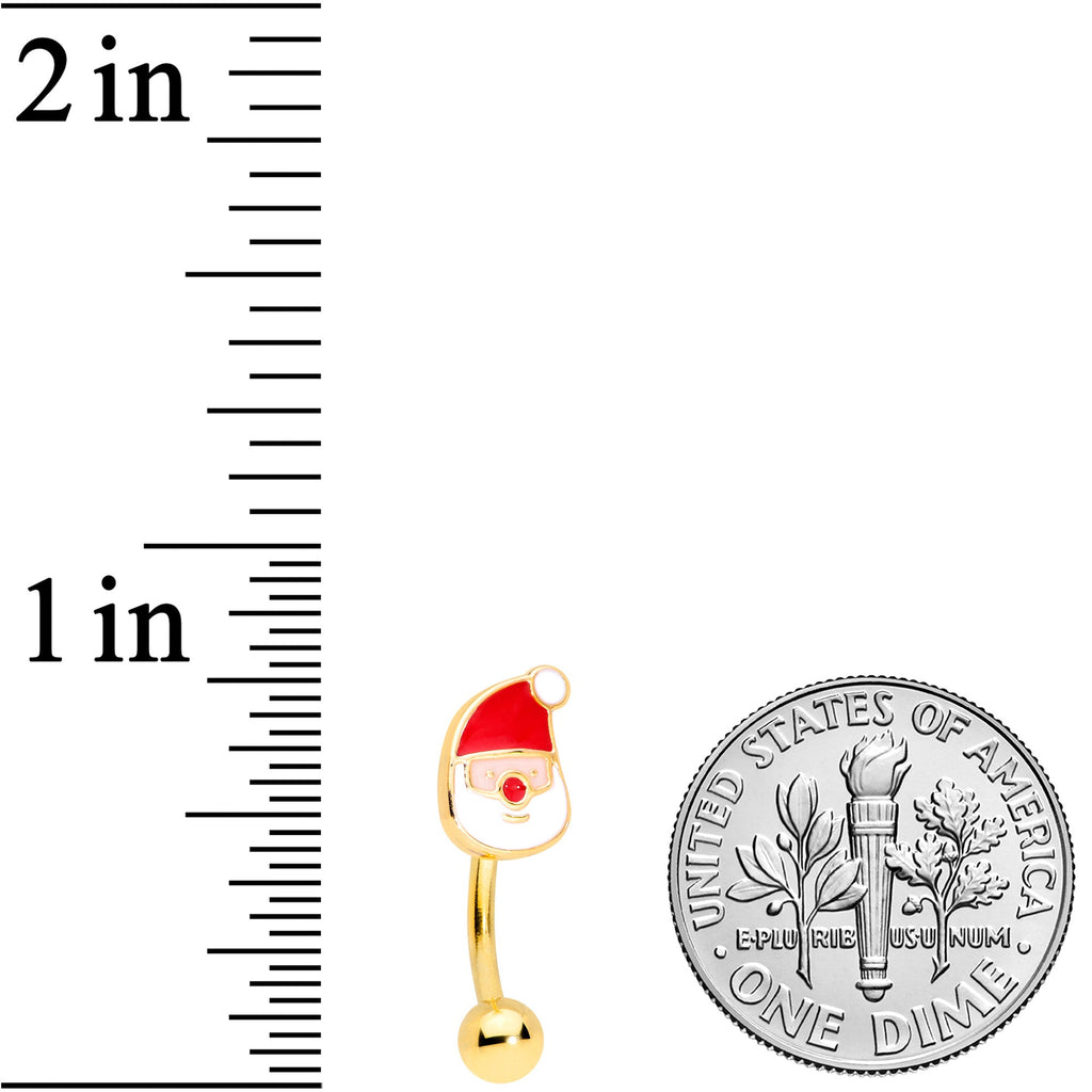 BodyCandy 16G 5/16 Gold Tone Simple Santa Christmas Curved Eyebrow Ring — detail close-up