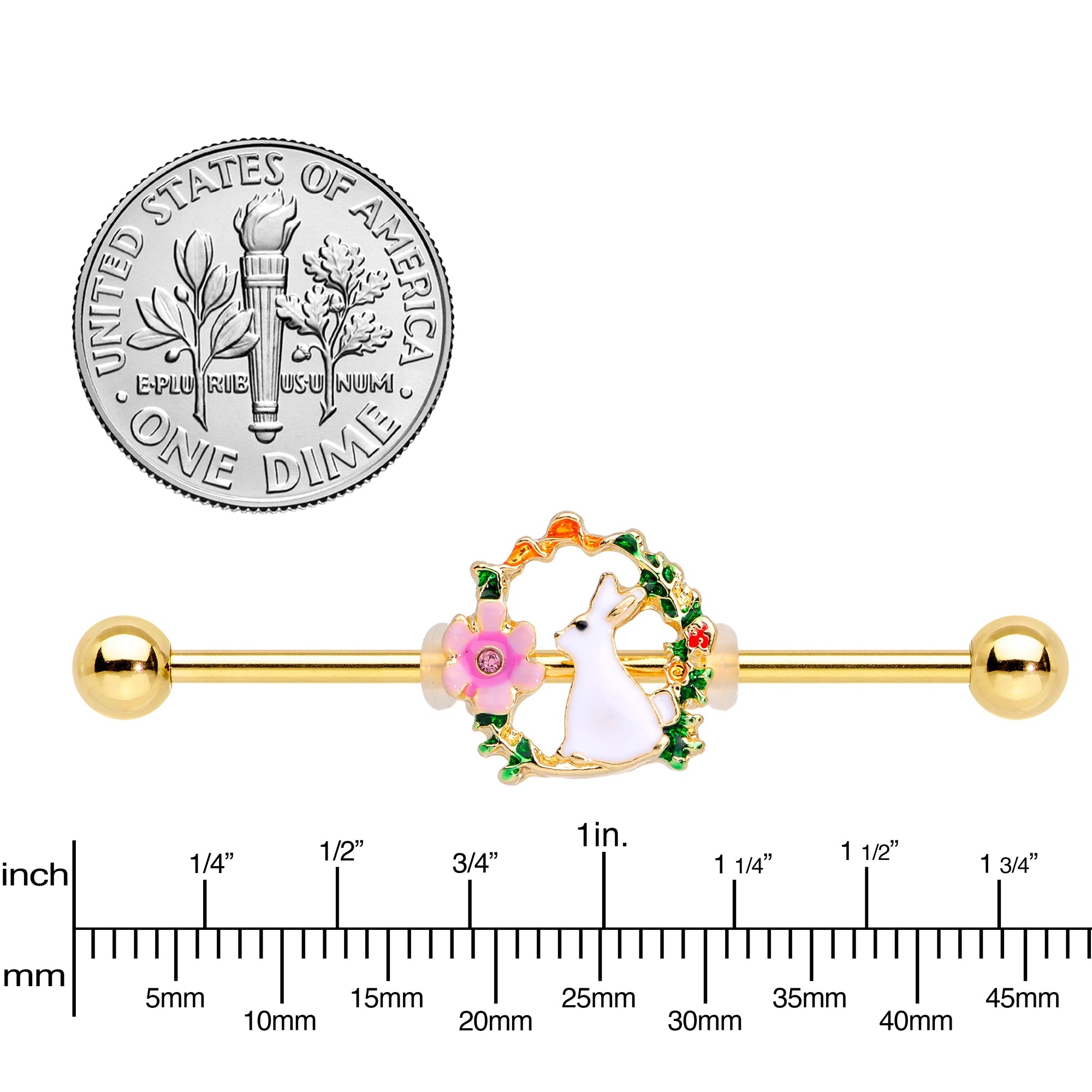 BodyCandy 14G Clear Gem Gold Tone Bunny Flower Industrial Barbell 38mm — lifestyle context