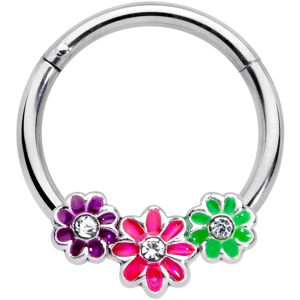 BodyCandy 16G 3/8 Clear Gem Floral Garland Hinged Segment Ring — main product shot