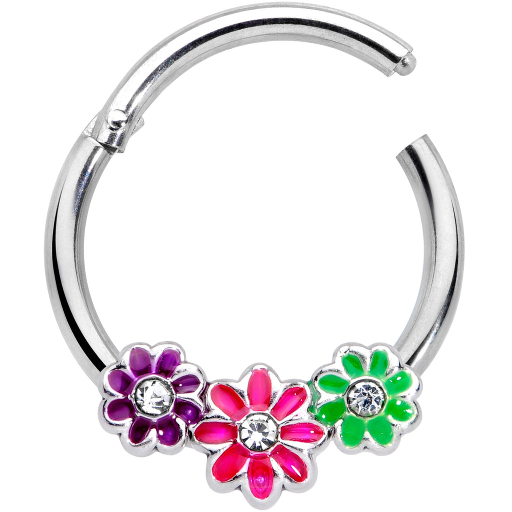 BodyCandy 16G 3/8 Clear Gem Floral Garland Hinged Segment Ring — detail close-up
