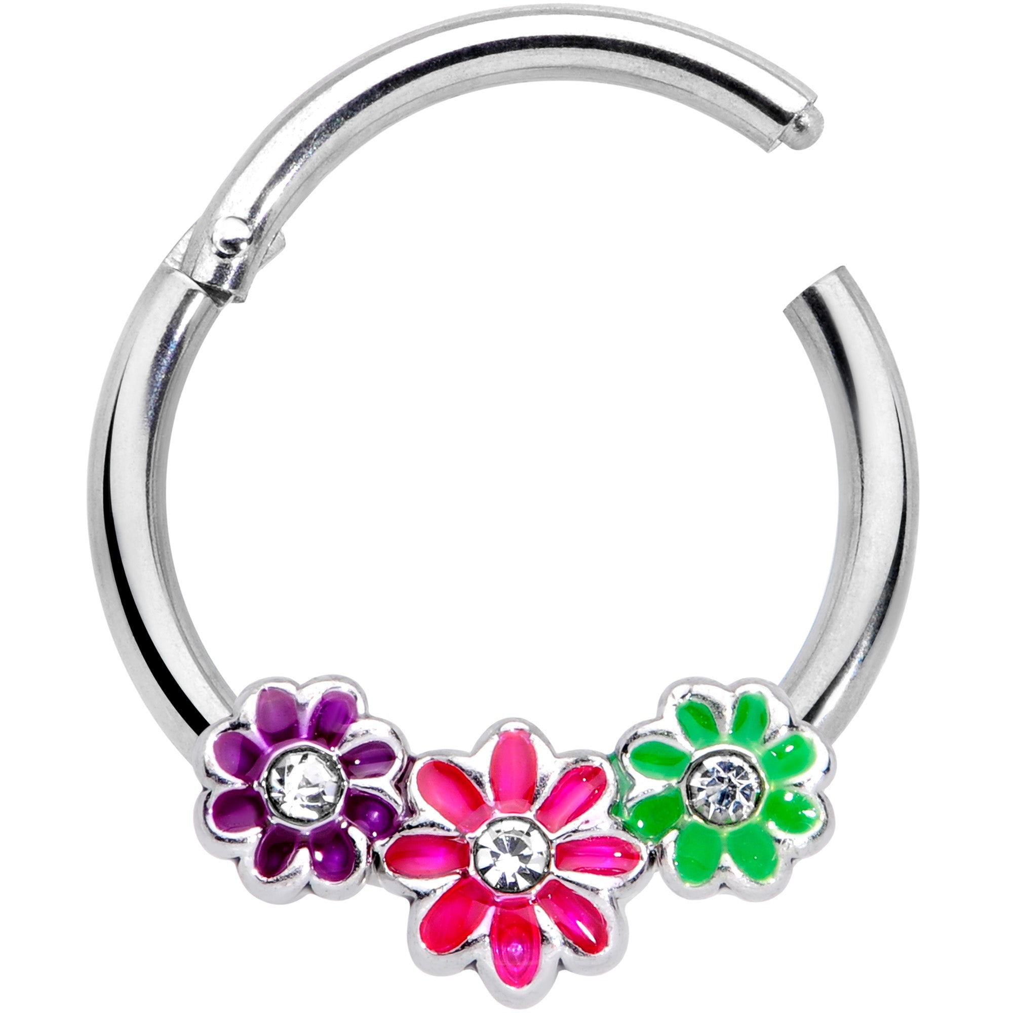 BodyCandy 16G 3/8 Clear Gem Floral Garland Hinged Segment Ring — detail close-up