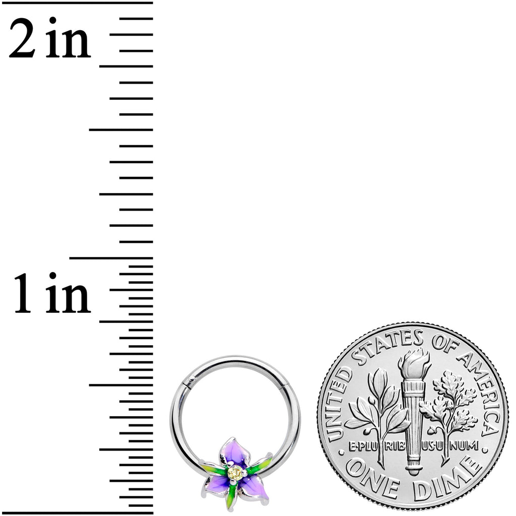 BodyCandy 16G 3/8 Clear Gem Purple Iris Flower Hinged Segment Ring — lifestyle context