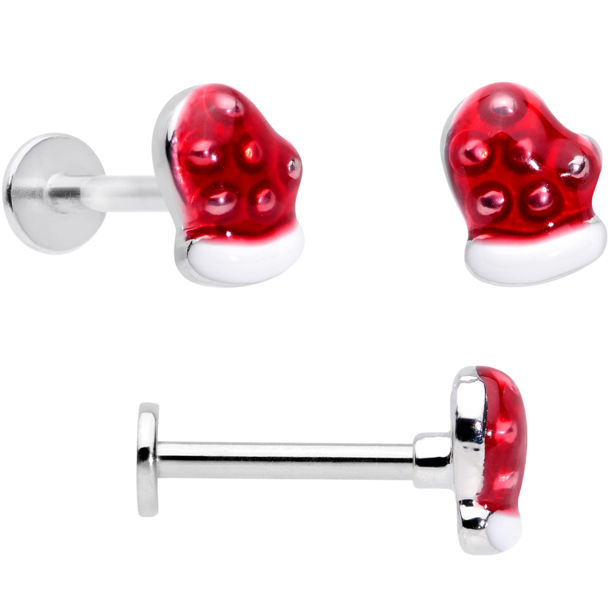 BodyCandy 16G 5/16 Snowflake Mitten Stocking Christmas Labret Set of 3 — detail close-up
