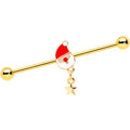 BodyCandy 14G Gold Tone Santa Star Christmas Dangle Industrial Barbell 38mm — main product shot
