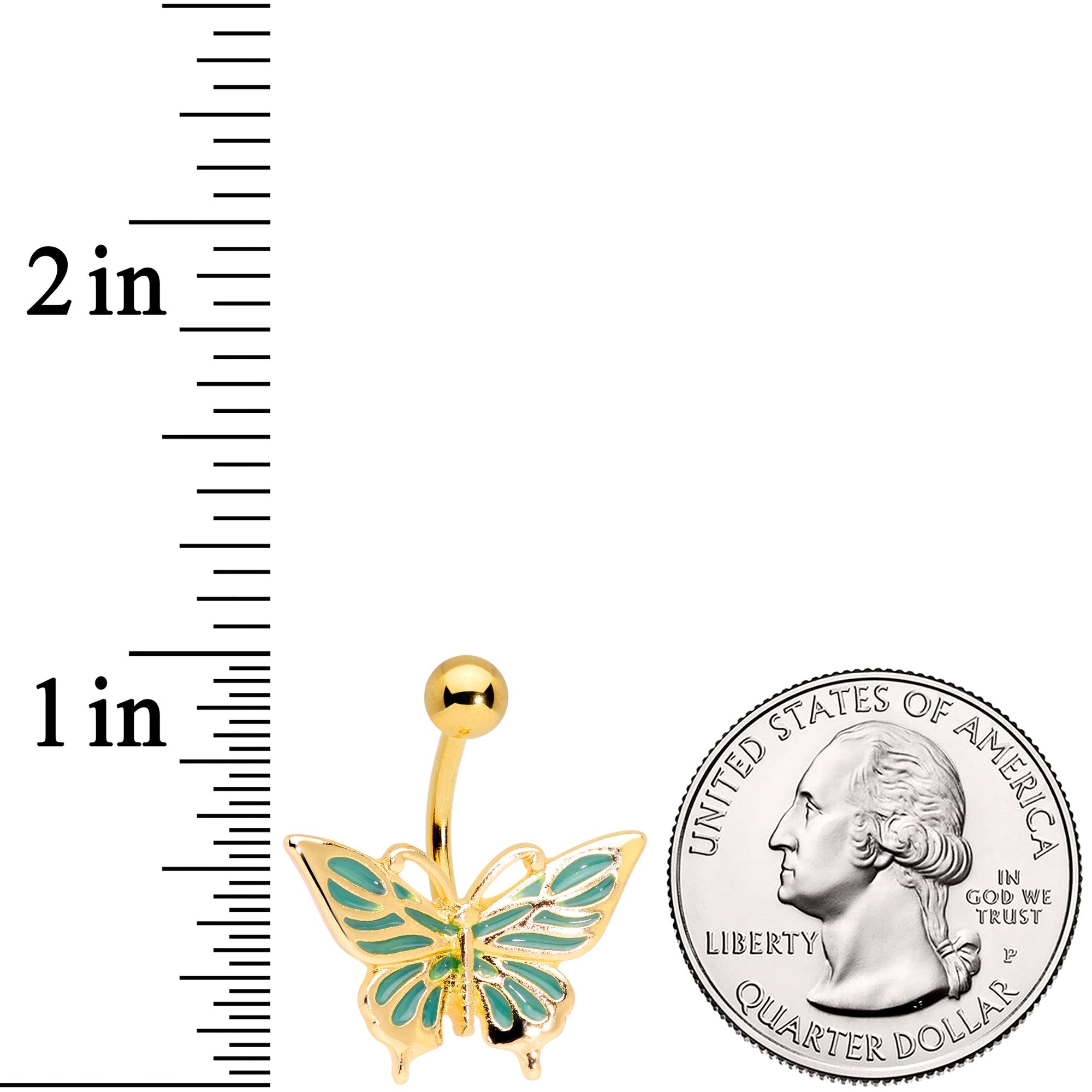 BodyCandy Gold Tone Green Inlay Butterfly Belly Ring — detail close-up