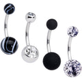 BodyCandy Clear Gem Beauty in Black UV Glow Marbelized Belly Ring Set of 4 — main product shot