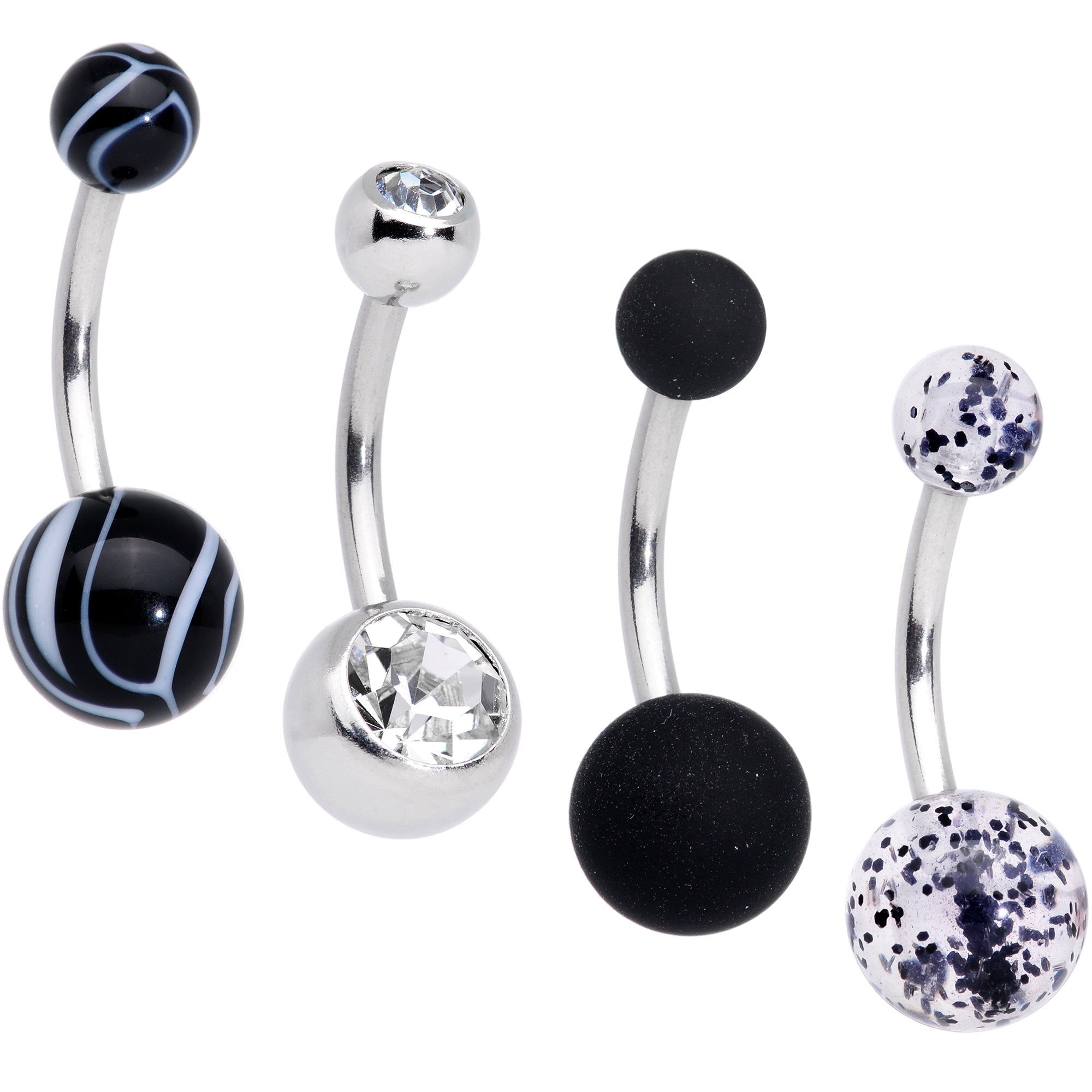 BodyCandy Clear Gem Beauty in Black UV Glow Marbelized Belly Ring Set of 4 — main product shot