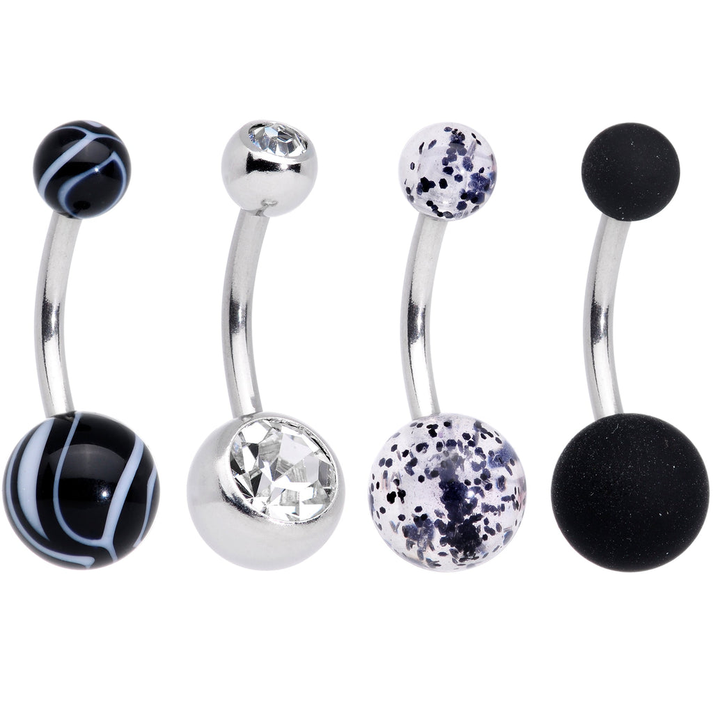 BodyCandy Clear Gem Beauty in Black UV Glow Marbelized Belly Ring Set of 4 — lifestyle context