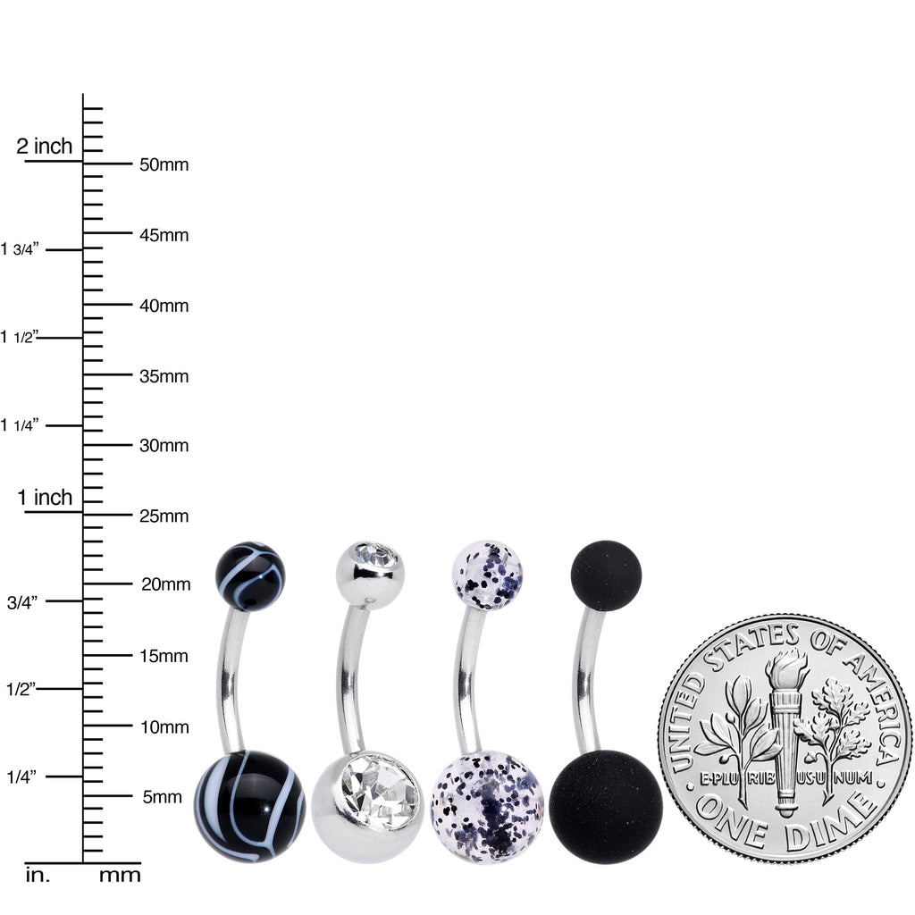 BodyCandy Clear Gem Beauty in Black UV Glow Marbelized Belly Ring Set of 4 — side view