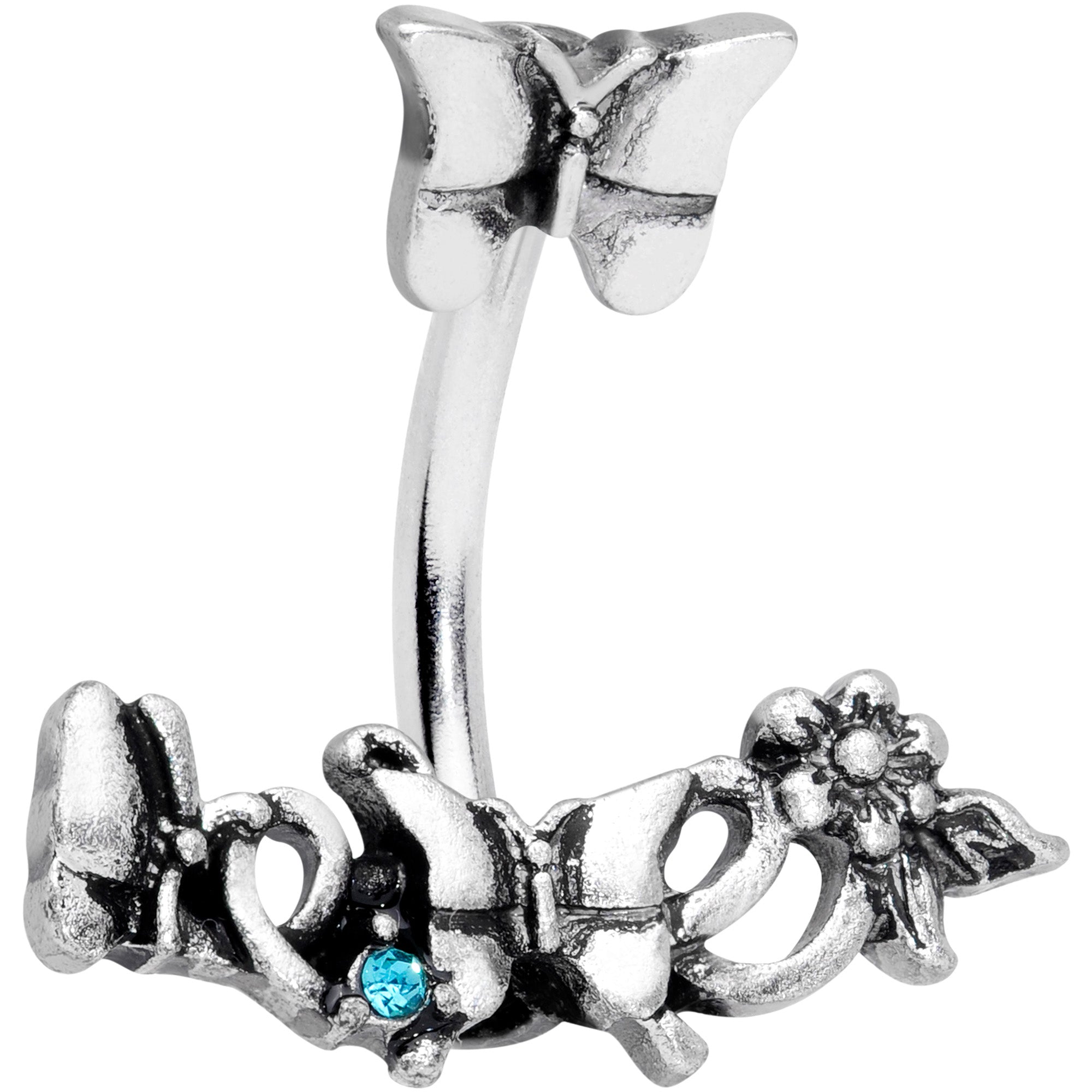 BodyCandy Blue Gem Butterfly Array Flower Double Mount Belly Ring — main product shot