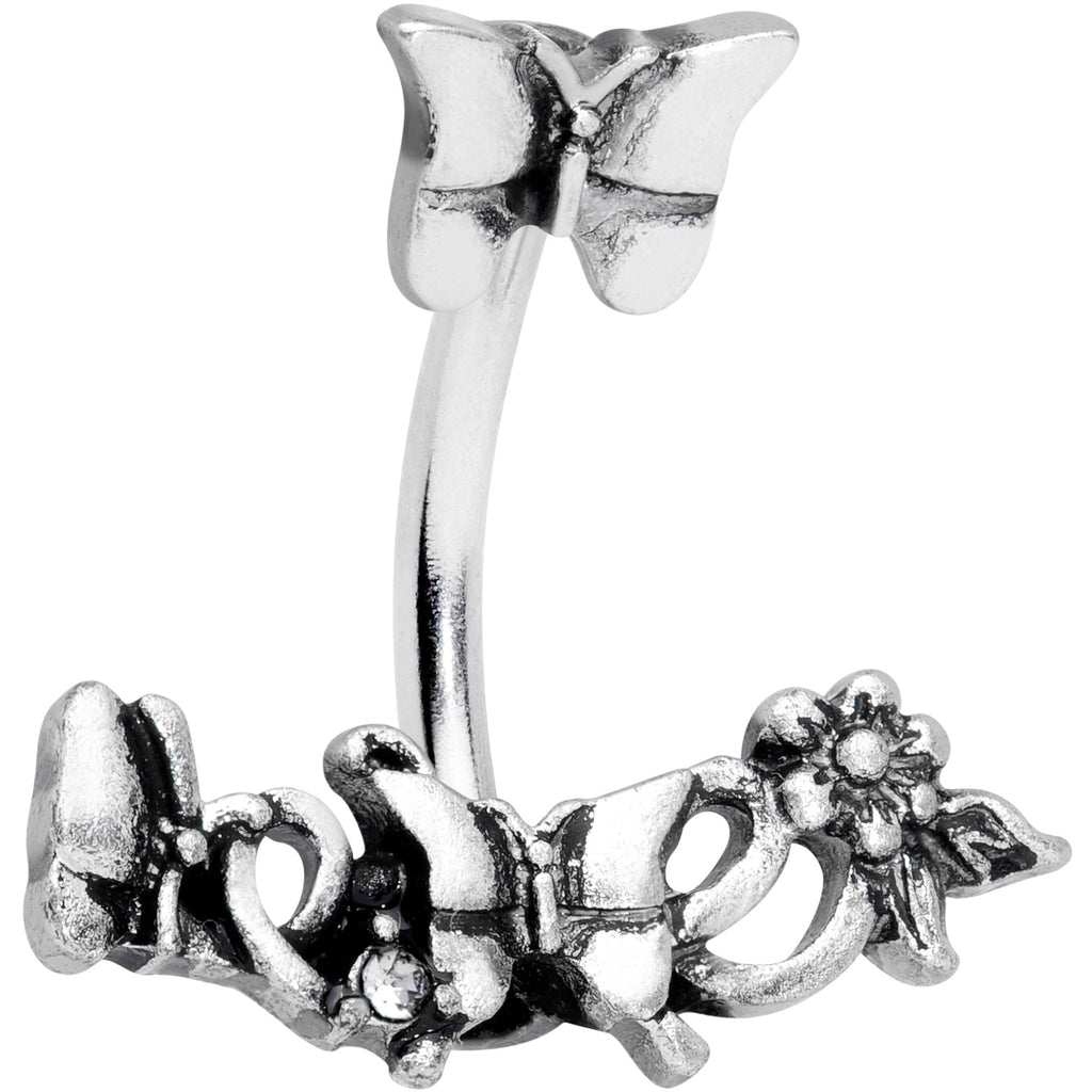BodyCandy Clear Gem Butterfly Array Flower Double Mount Belly Ring — main product shot