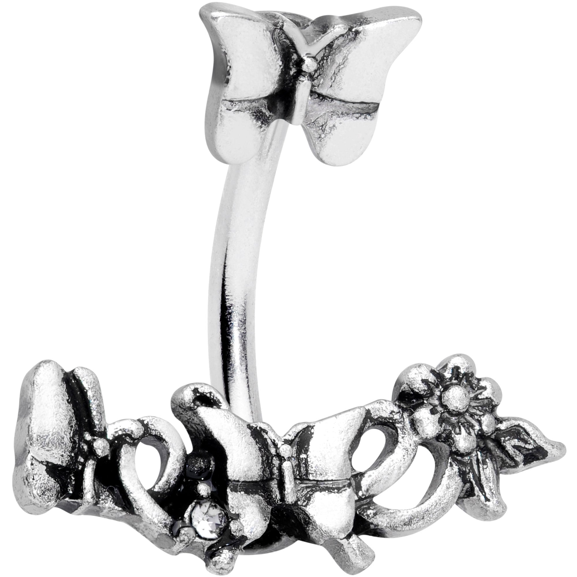 BodyCandy Clear Gem Butterfly Array Flower Double Mount Belly Ring — main product shot