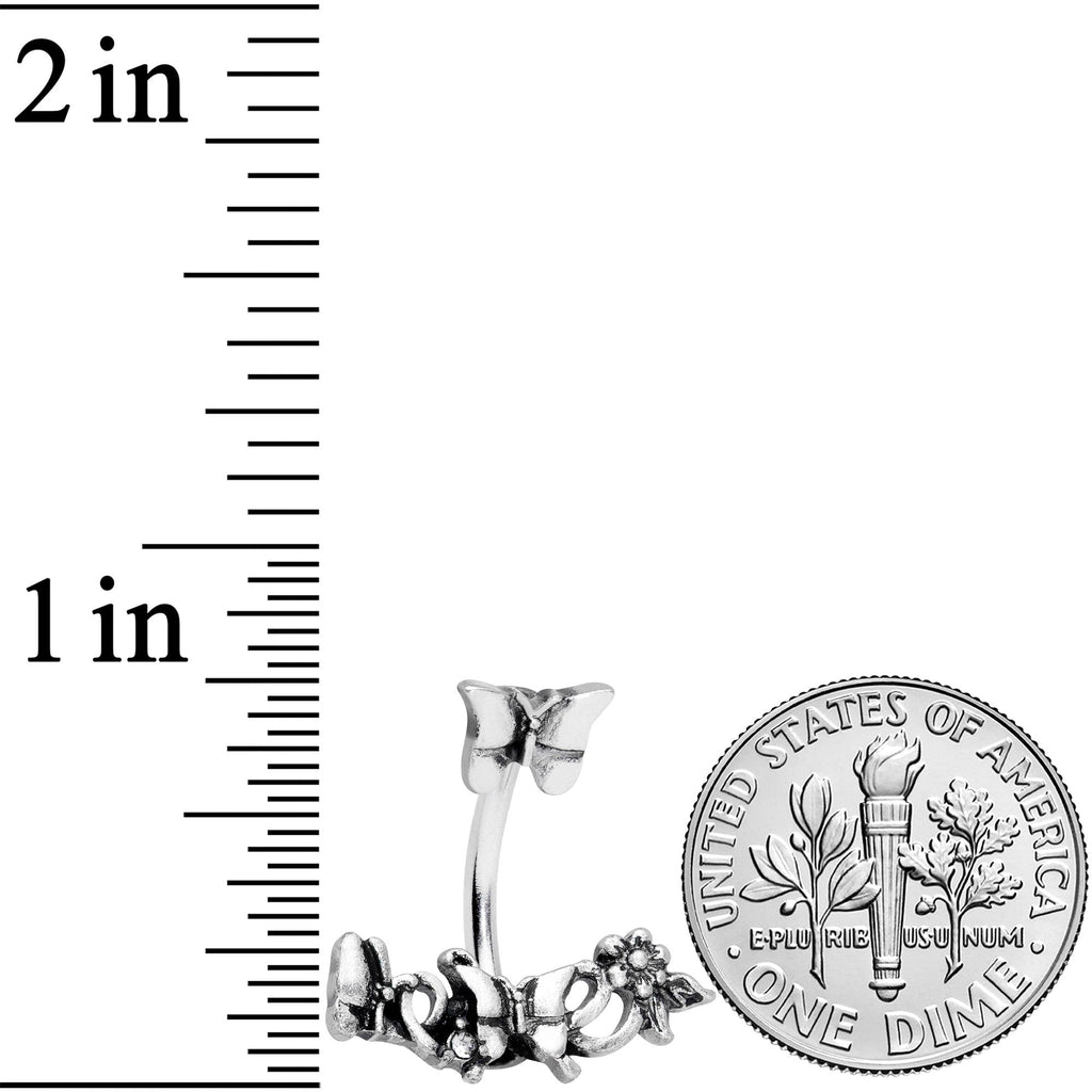 BodyCandy Clear Gem Butterfly Array Flower Double Mount Belly Ring — detail close-up