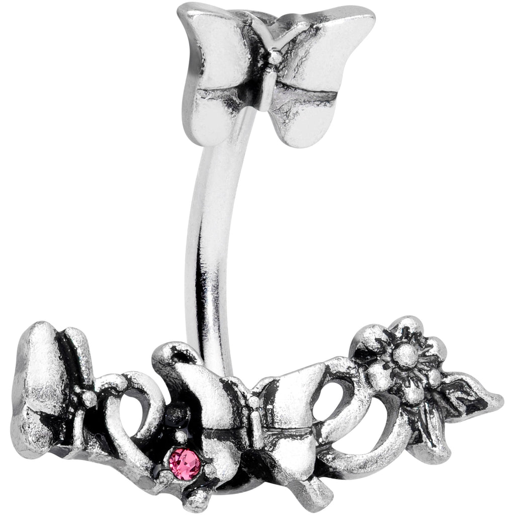 BodyCandy Pink Gem Butterfly Array Flower Double Mount Belly Ring — main product shot
