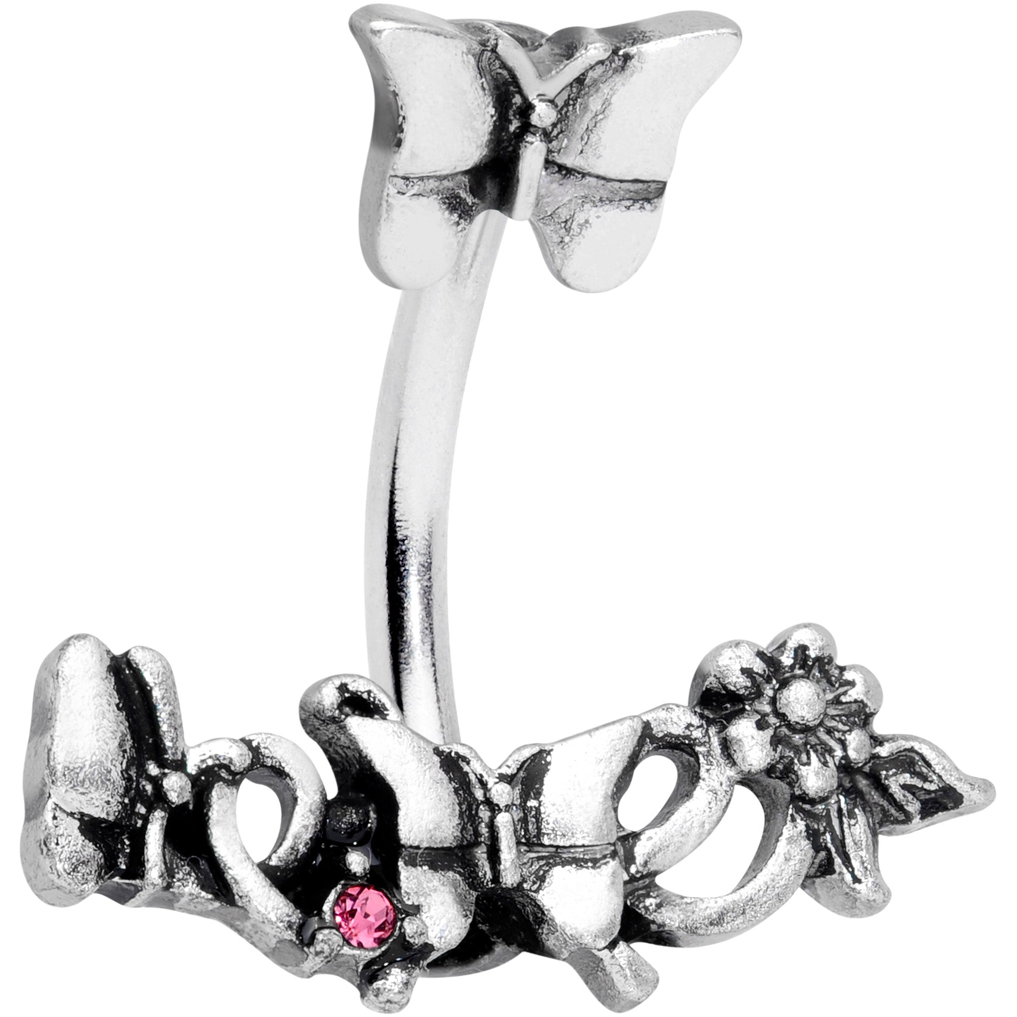 BodyCandy Pink Gem Butterfly Array Flower Double Mount Belly Ring — main product shot