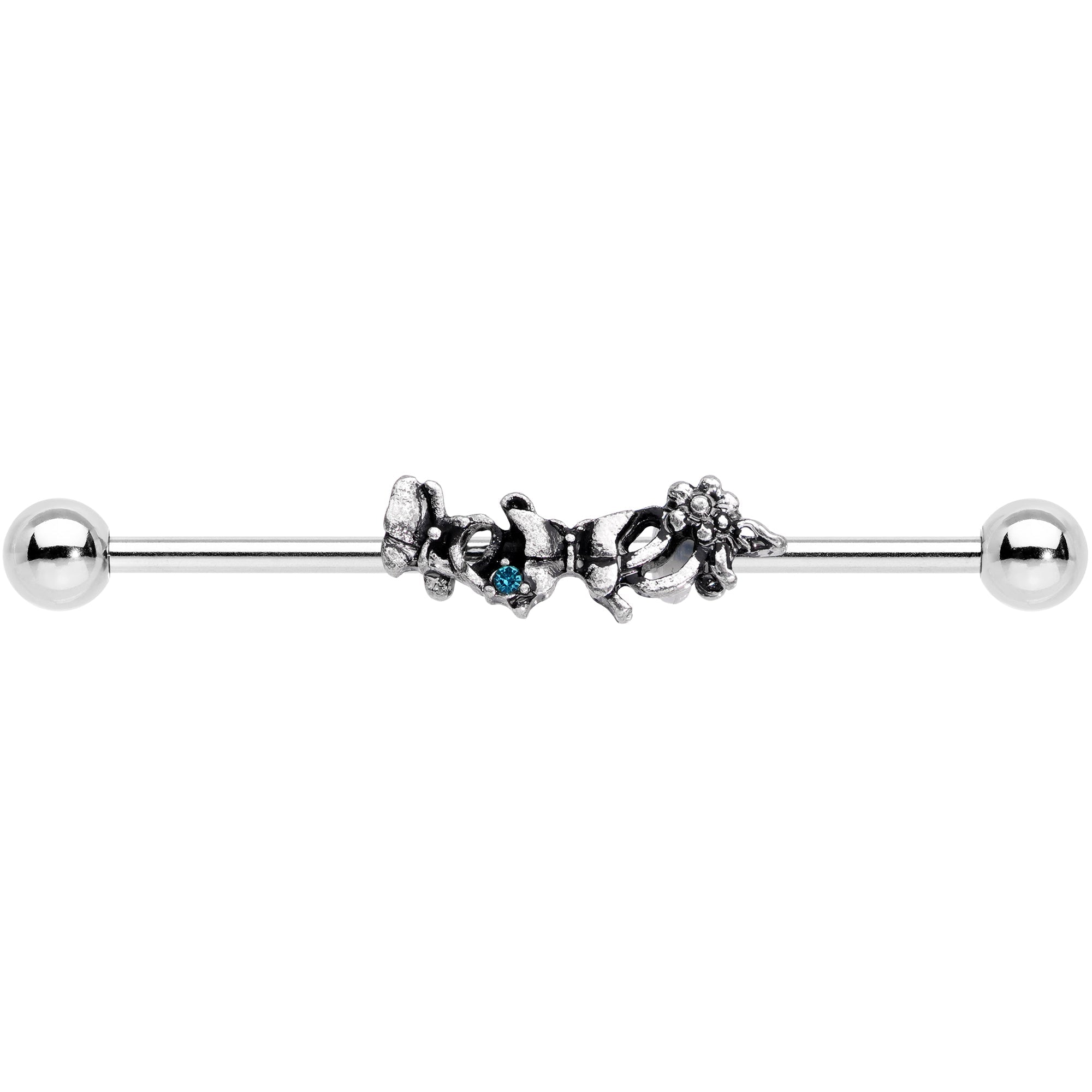 BodyCandy 14G Blue Gem Butterfly Array Flower Industrial Barbell 38mm — detail close-up