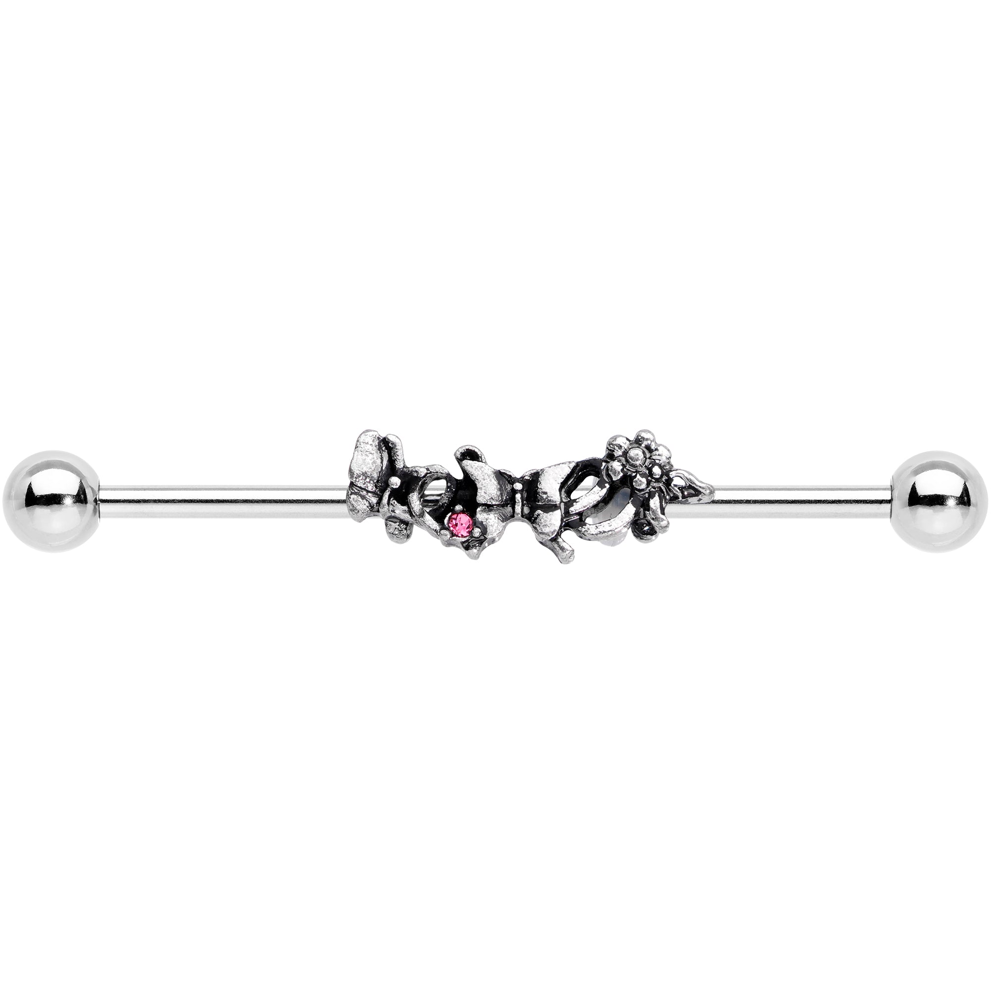 BodyCandy 14G Pink Gem Butterfly Array Flower Industrial Barbell 38mm — detail close-up