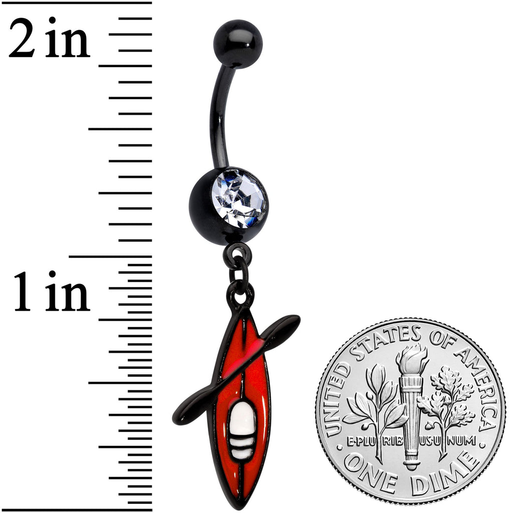 BodyCandy Clear Gem Black Red Summer Kayak Boat Dangle Belly Ring — detail close-up