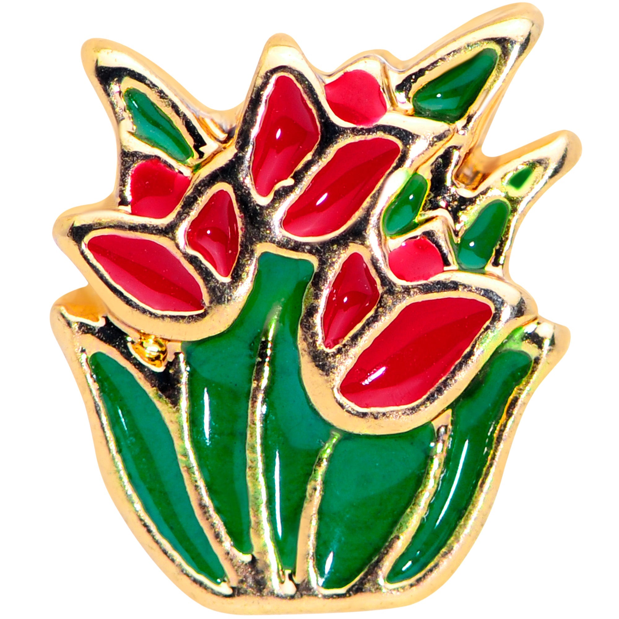 BodyCandy 16G 1/4 Gold Tone Springtime Red Tulip Flower Cartilage Earring — detail close-up
