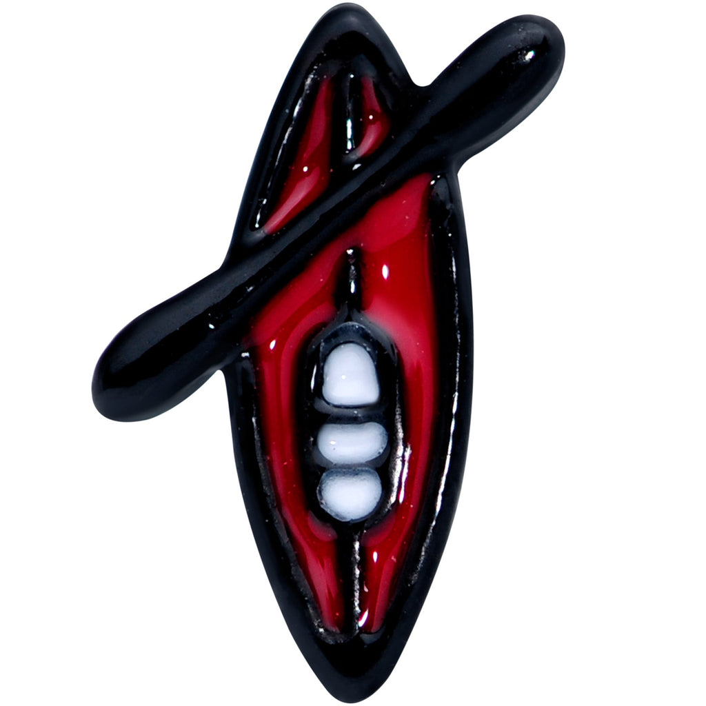 BodyCandy 18G 3/8 Black Red Summer Kayak Boat Nose Hoop — detail close-up