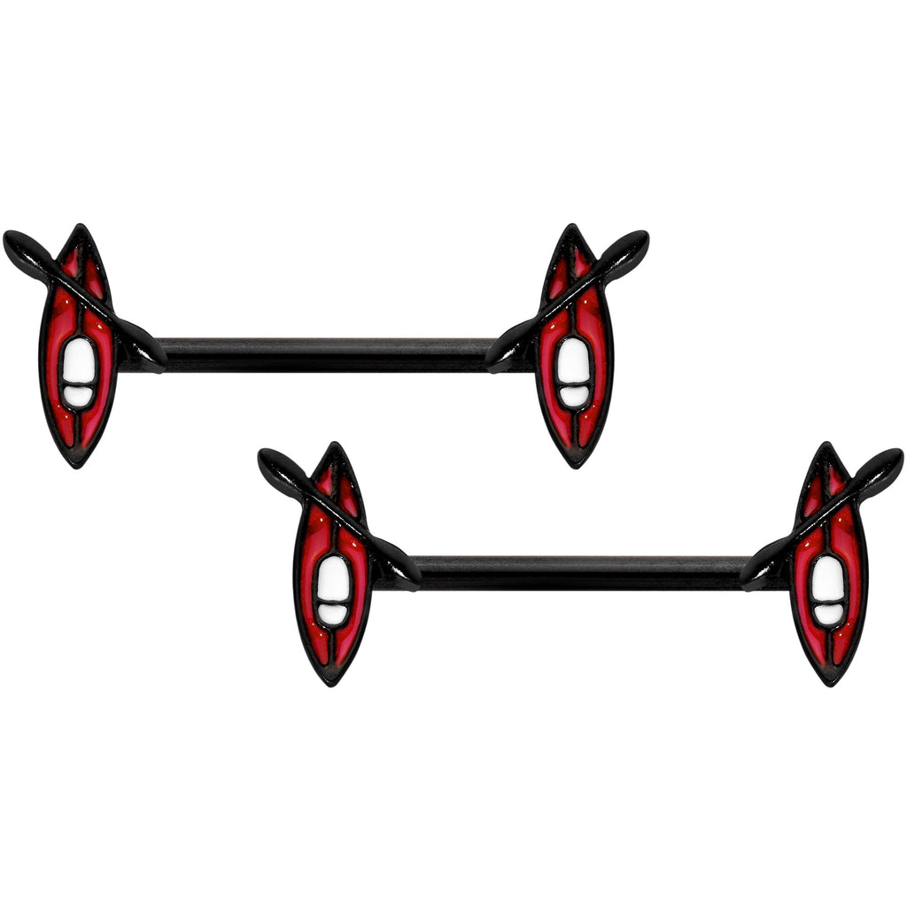 BodyCandy 14G 9/16 Black Red Summer Kayak Boat Barbell Nipple Ring Set — main product shot