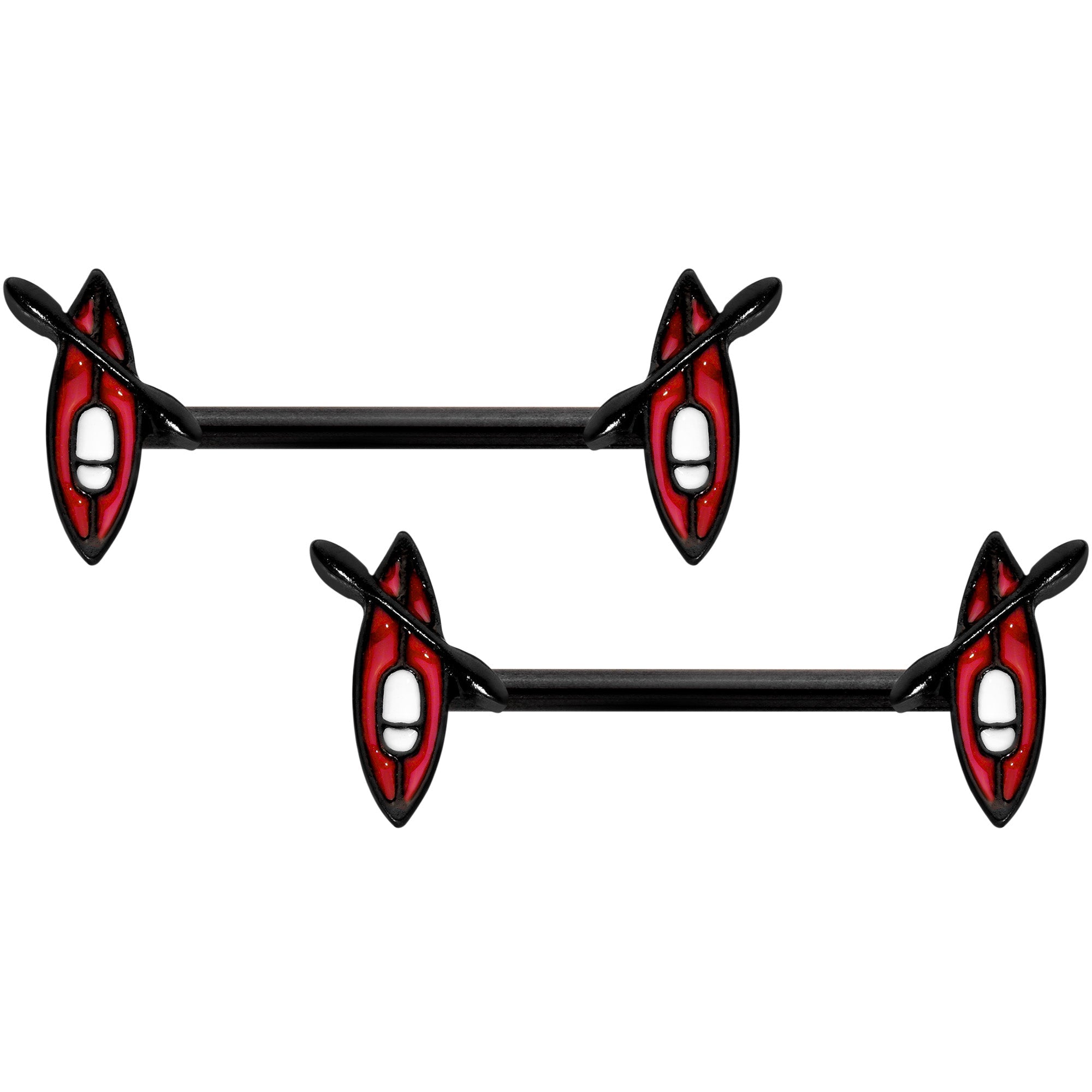 BodyCandy 14G 9/16 Black Red Summer Kayak Boat Barbell Nipple Ring Set — main product shot