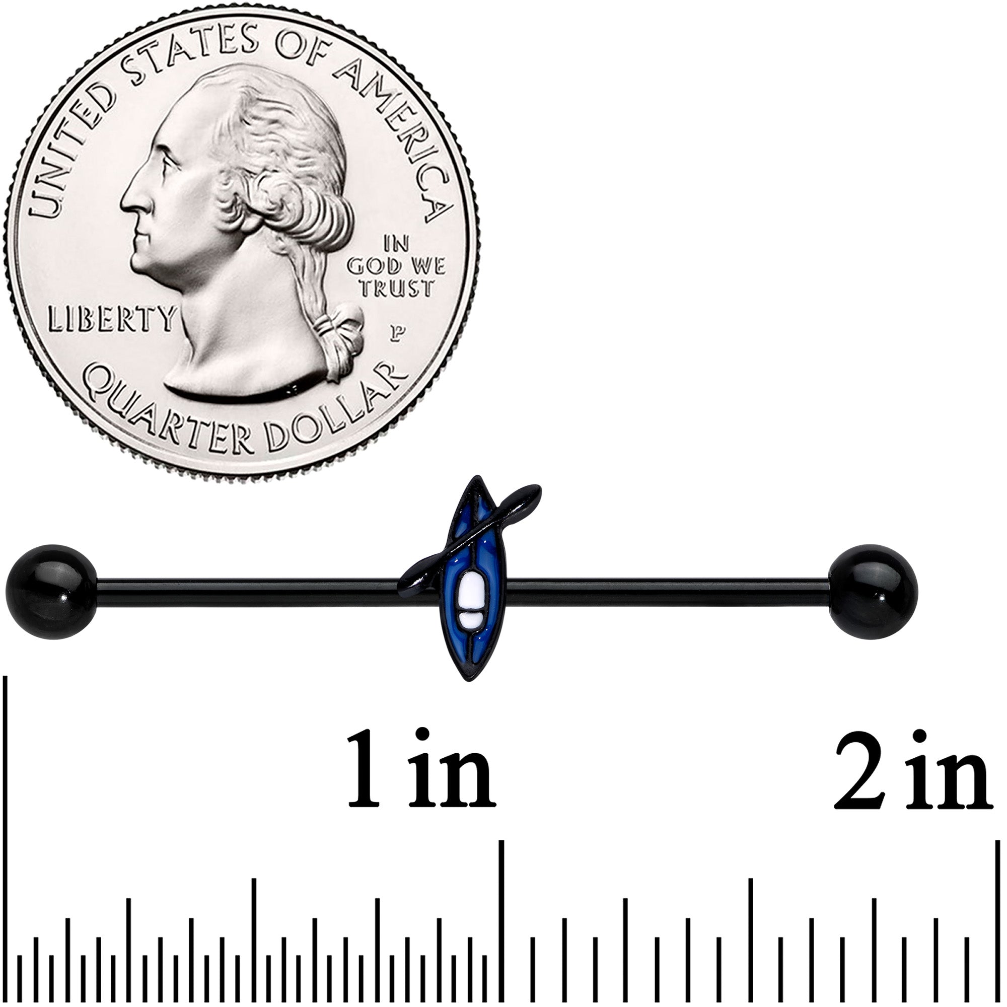 BodyCandy 14G Black Blue Summer Kayak Boat Industrial Barbell 38mm — detail close-up