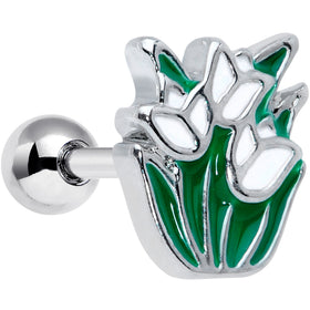16G 1/4 Springtime White Tulip Flowers Cartilage Tragus Earring