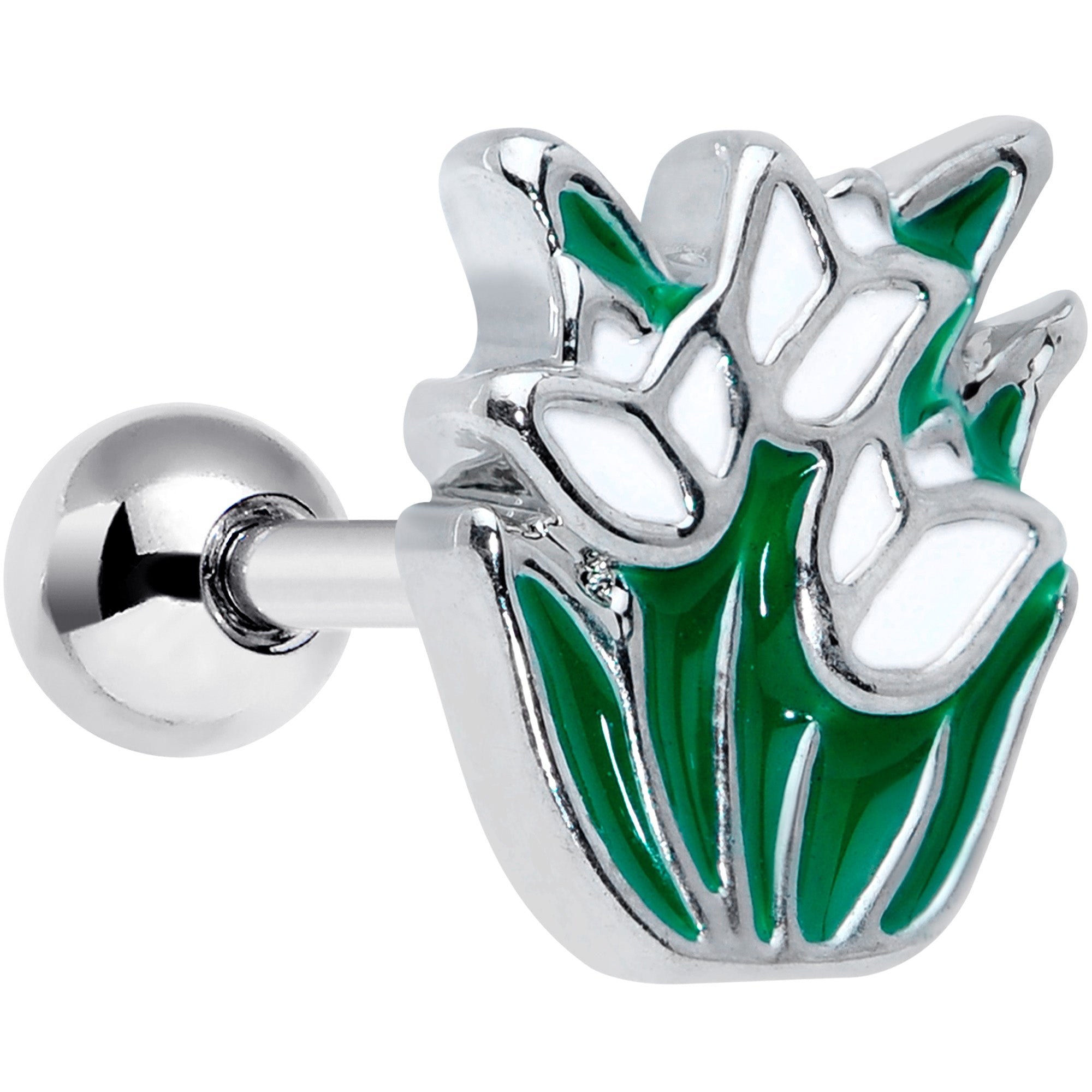 BodyCandy 16G 1/4 Springtime White Tulip Flowers Cartilage Tragus Earring — main product shot