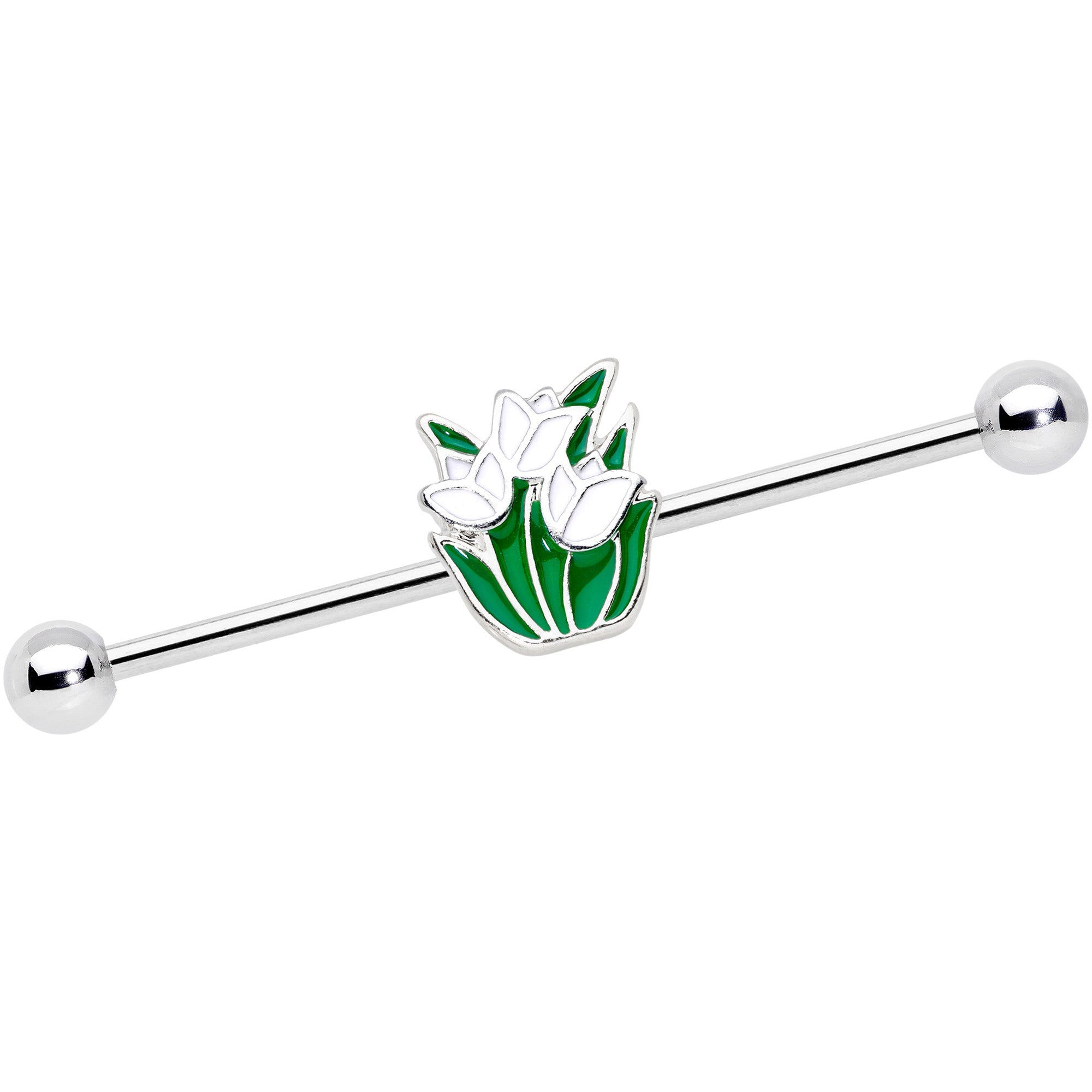 BodyCandy 14G Spring White Tulip Flower Industrial Barbell 38mm — main product shot