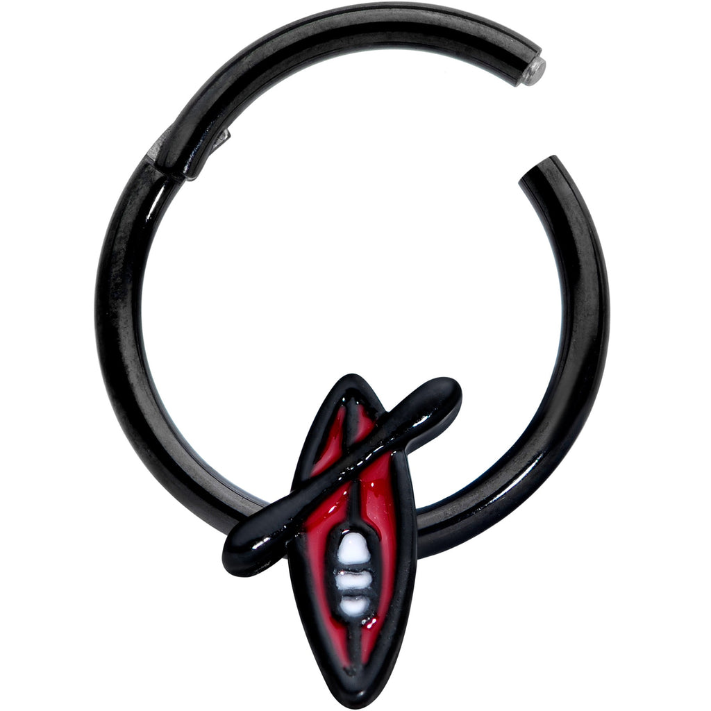 BodyCandy 16G 3/8 Black Red Summer Kayak Boat Hinged Segment Ring — detail close-up