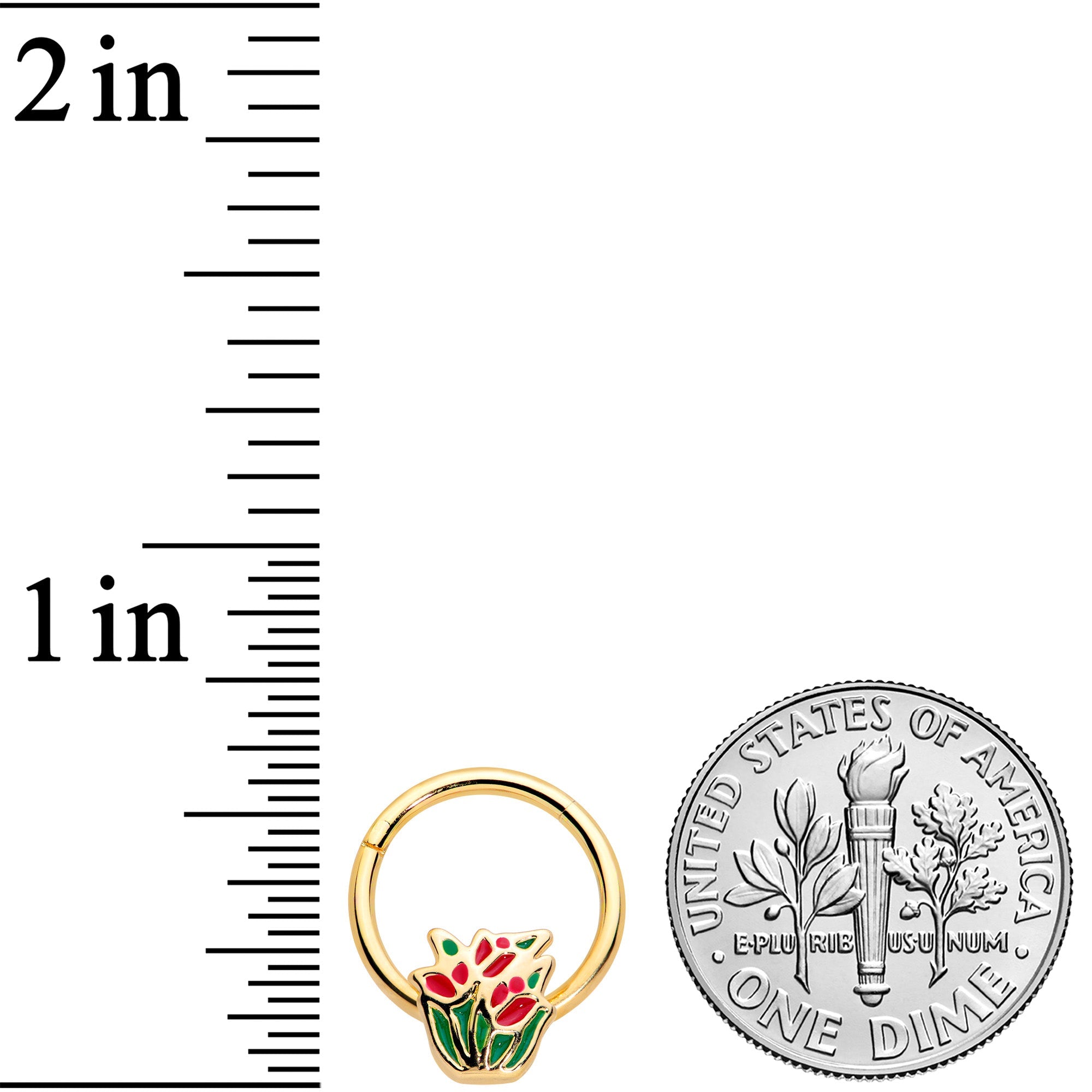 BodyCandy 16G 3/8 Gold Tone Springtime Red Tulip Flower Hinged Segment Ring — lifestyle context