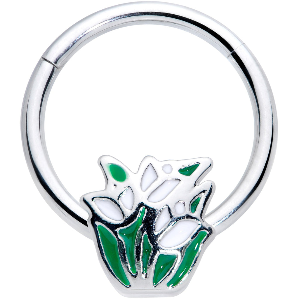 BodyCandy 16G 3/8 Springtime White Tulip Flowers Hinged Segment Ring — main product shot
