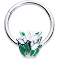 BodyCandy 16G 3/8 Springtime White Tulip Flowers Hinged Segment Ring — main product shot