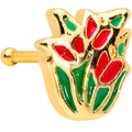 BodyCandy 20G 1/4 Gold Tone Springtime Red Tulip Flowers Nose Bone — main product shot