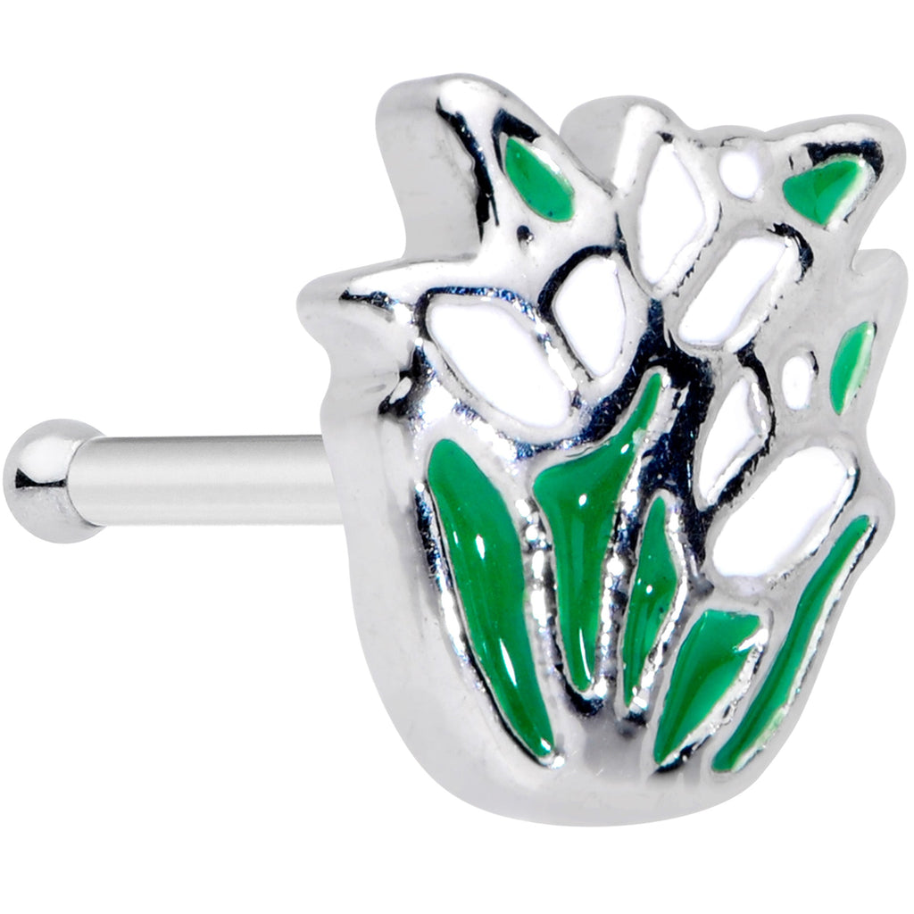 BodyCandy 20G 1/4 Springtime White Tulip Flowers Nose Bone — main product shot