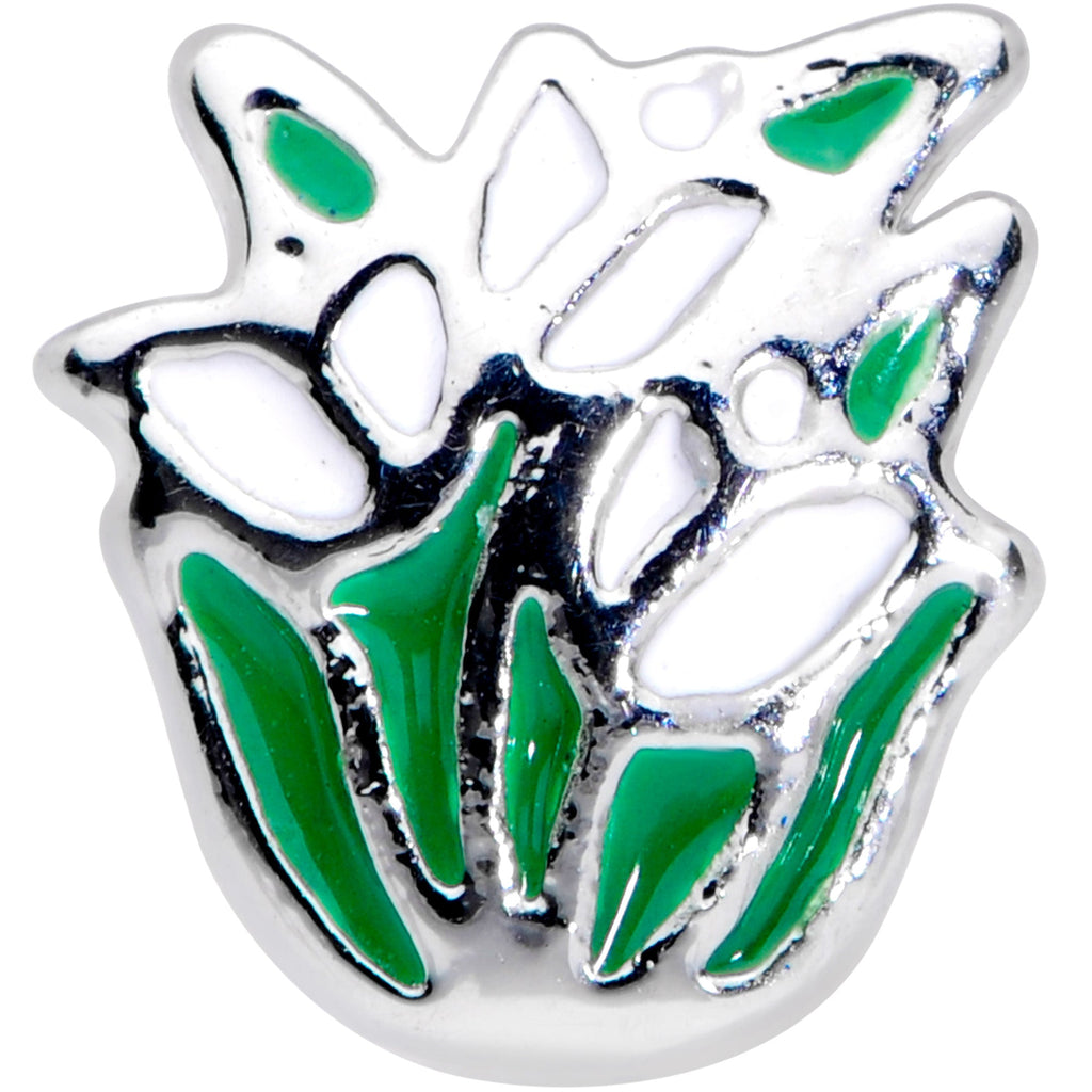 BodyCandy 20G 1/4 Springtime White Tulip Flowers Nose Bone — detail close-up