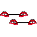 BodyCandy 14G 9/16 Black Red Sneering Bite Lips Barbell Nipple Ring Set — main product shot