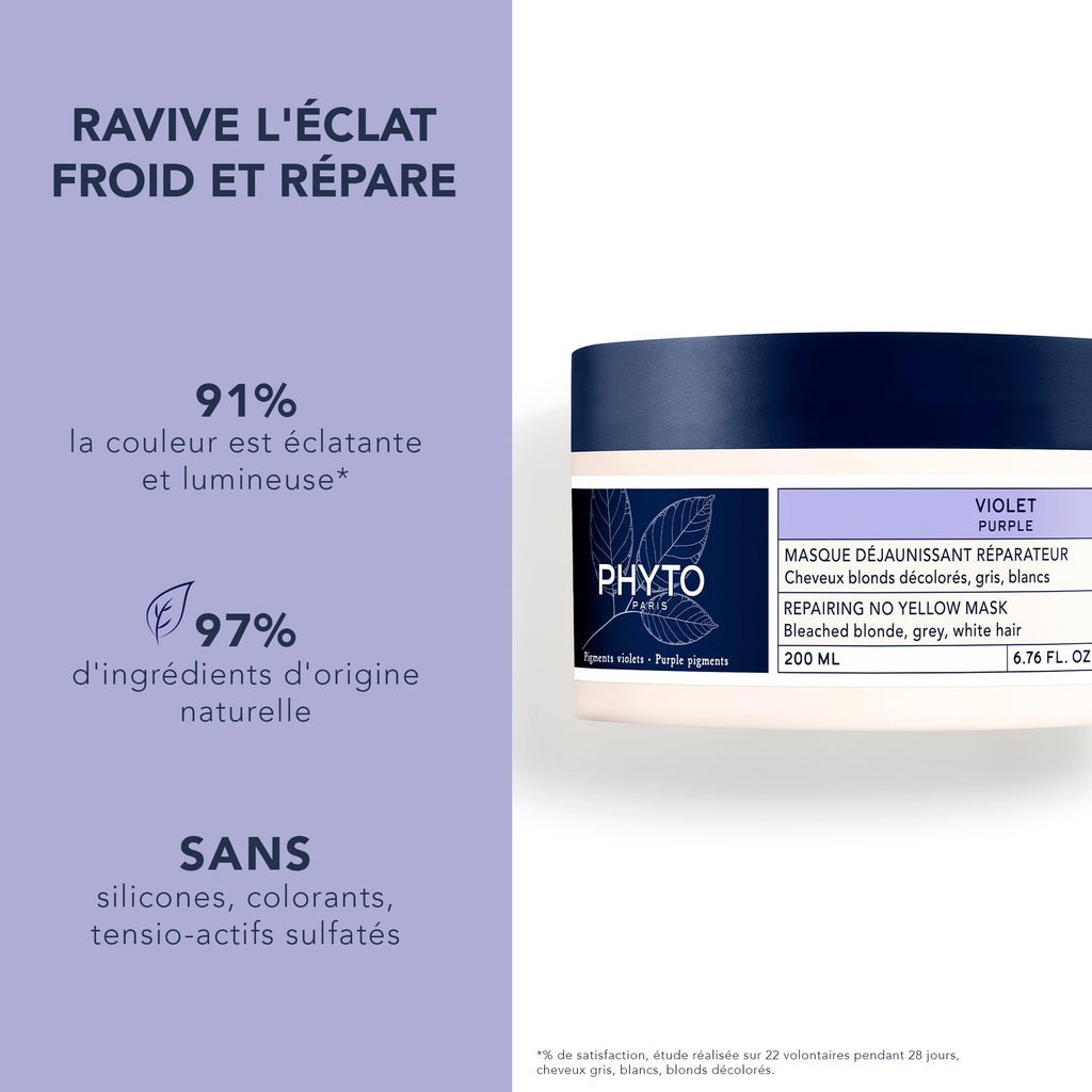 Phyto Purple Hair Mask - Neutralize Brassy Tones, Natural Care for Blonde, Grey, White Hair