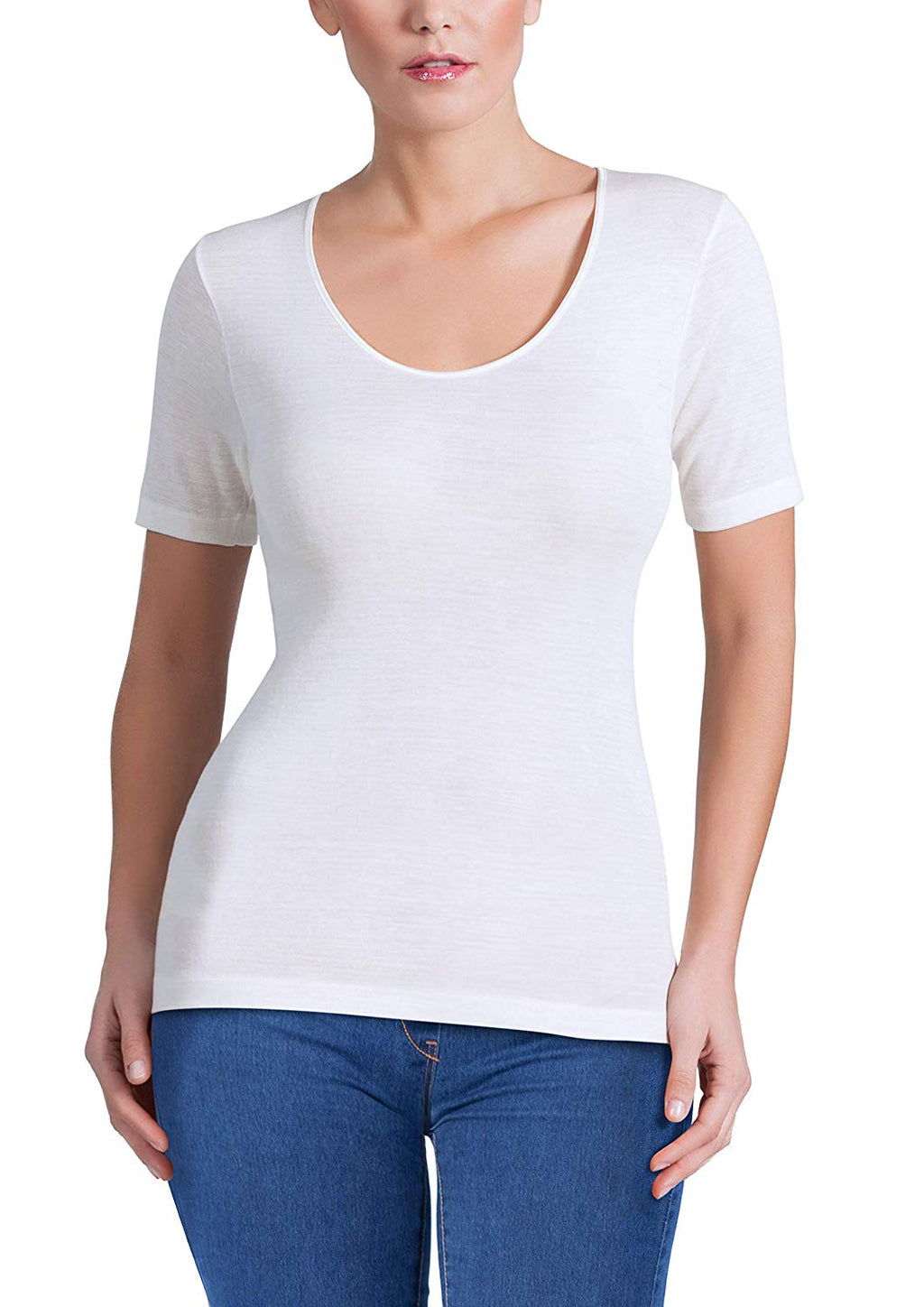 tittimitti EGi Luxury Merino Wool Silk Women's Short Sleeve T-Shirt. Proudly Made in Italy (142) — detail close-up