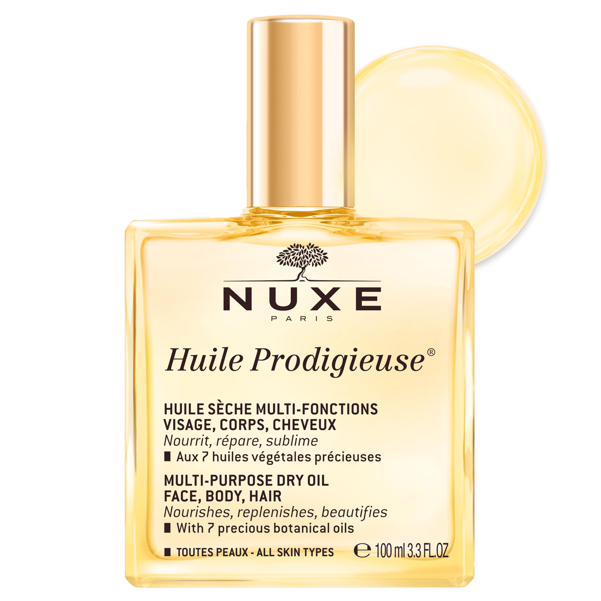 Nuxe Multi-purpose Beauty Oil - Natural Skincare, Nourishing Hair Care, Non-greasy Moisturizer - 3.38 fl oz