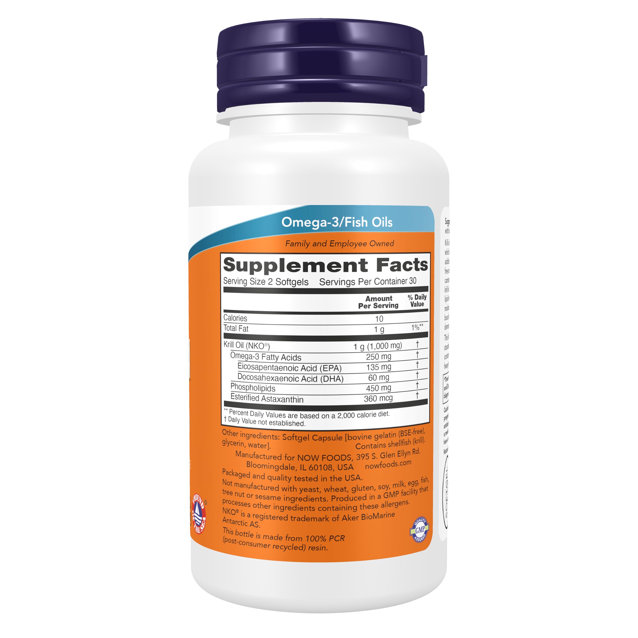 NOW Red Krill Oil 500mg Supplement - Omega-3 EPA & DHA Dietary - 30 Capsules