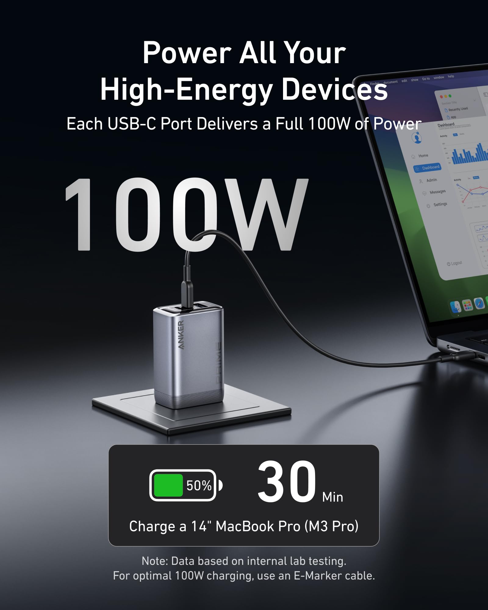 Anker Prime Charger (100W, 3 Ports, GaN), view 3