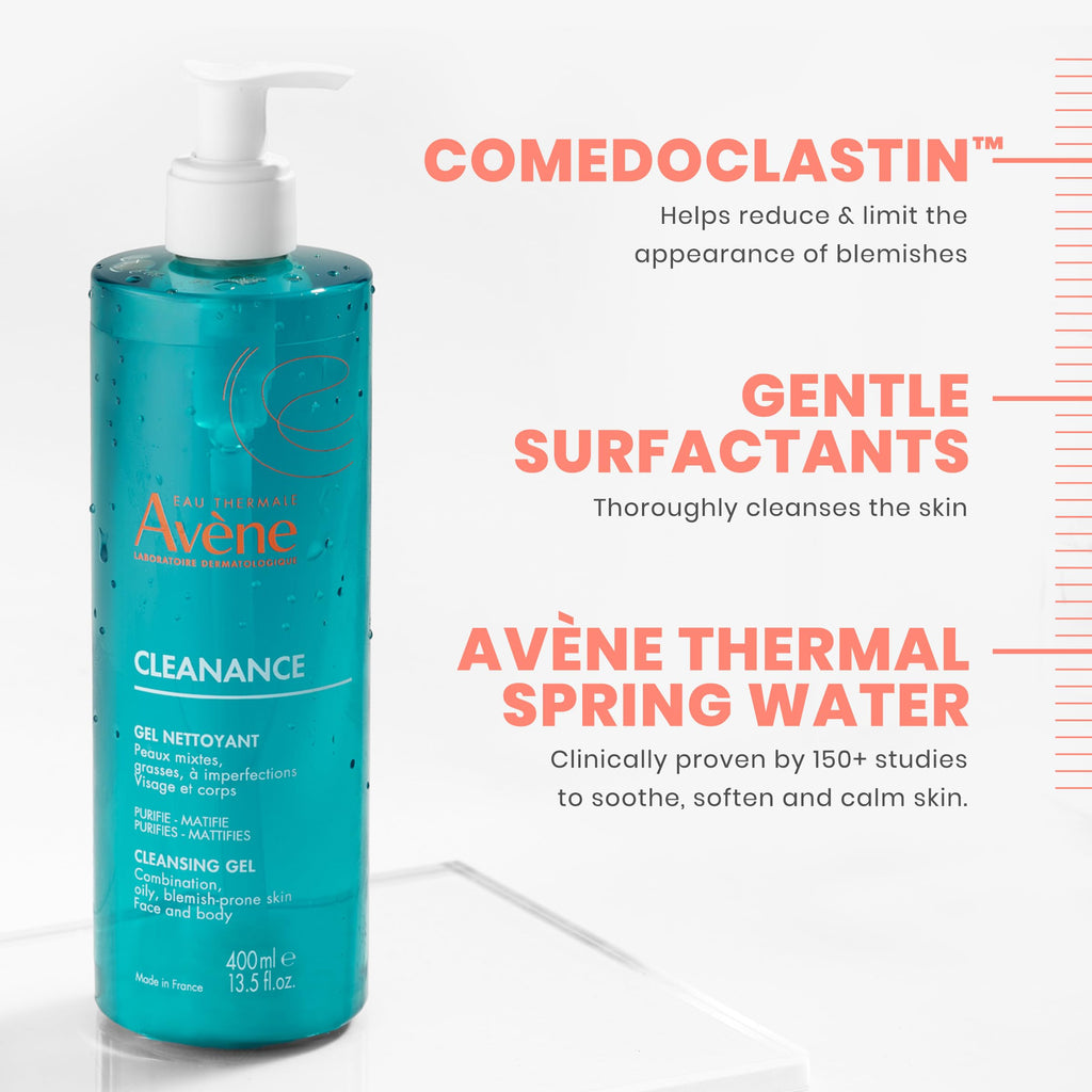 Avene Cleanance Cleansing Gel for Combination/Oily Skin - Gentle, Non-comedogenic, 13.53 fl oz