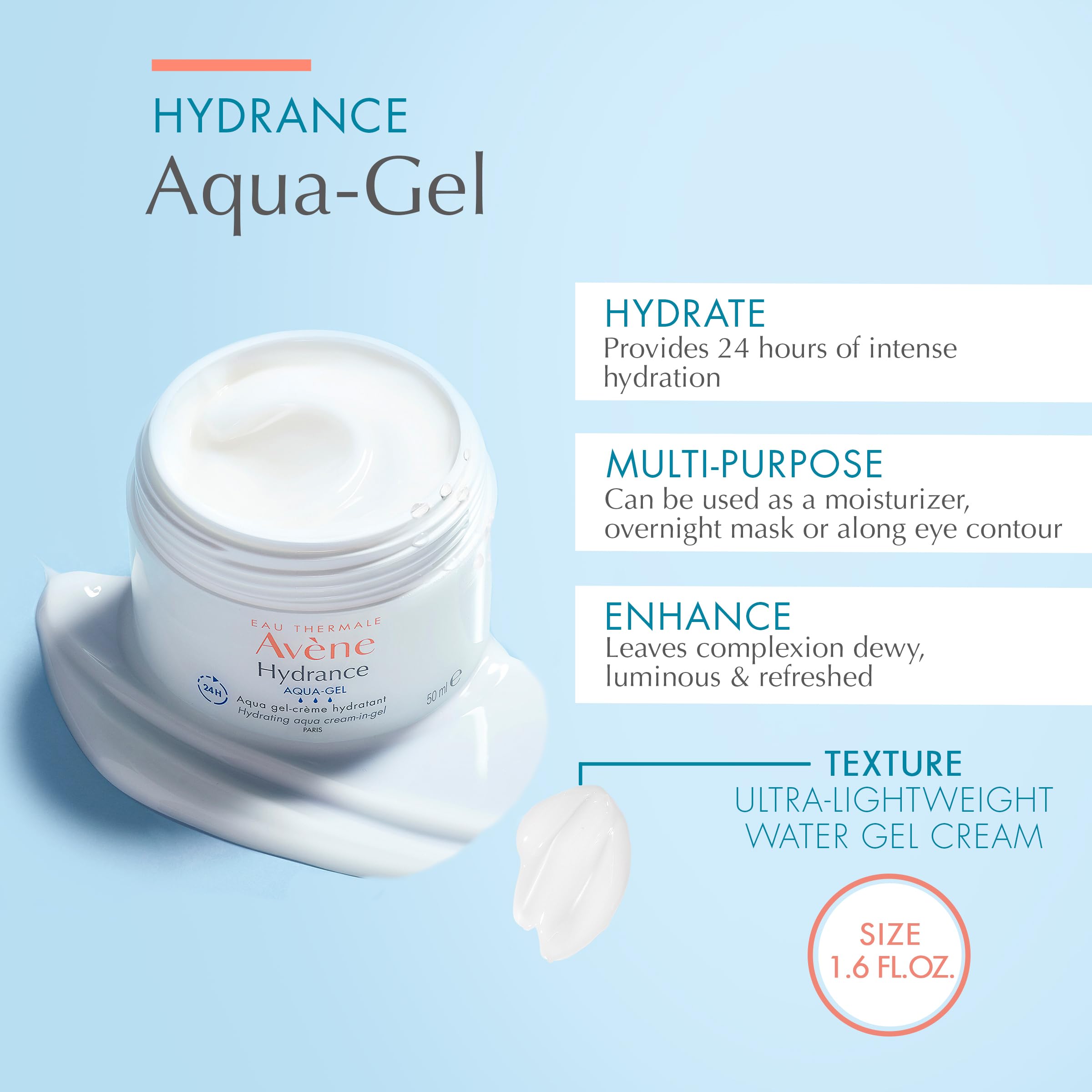 Avene Hydrance Aqua Gel Cream - Moisturizing Cream for Sensitive Skin - Hydrating Gel Cream 1.69 fl oz