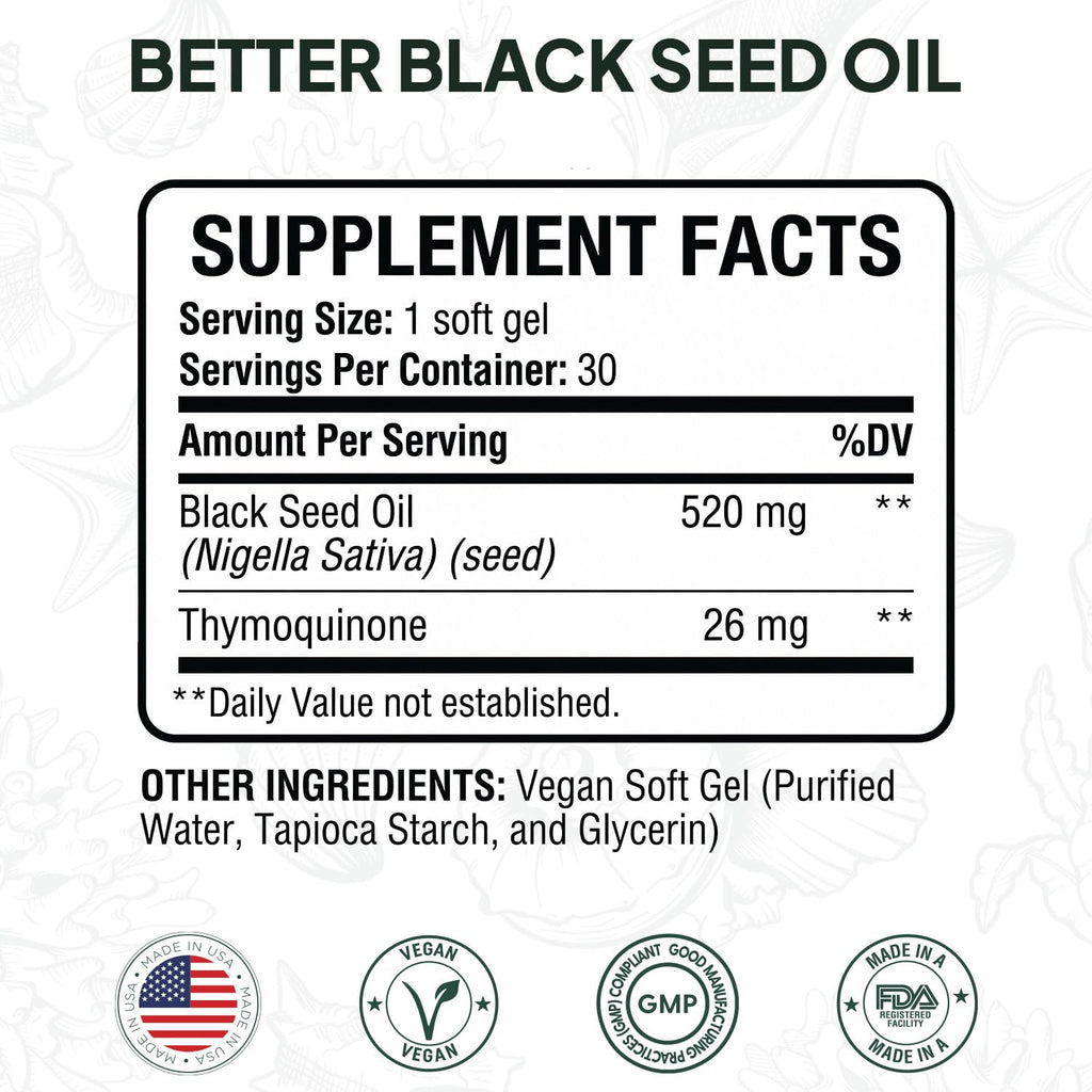 Ocean Black Seed Oil Supplement - 1000mg Çörek Otu Yağı Capsules, 60 Count (1+1 Free) - Natural Health Support