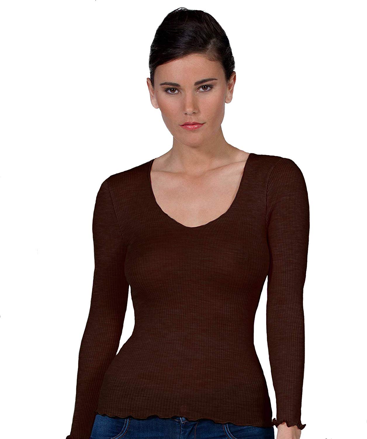 tittimitti EGI Luxury Wool Silk V-Neck Long Sleeve Top. Proudly Made in Italy (1493) — side view