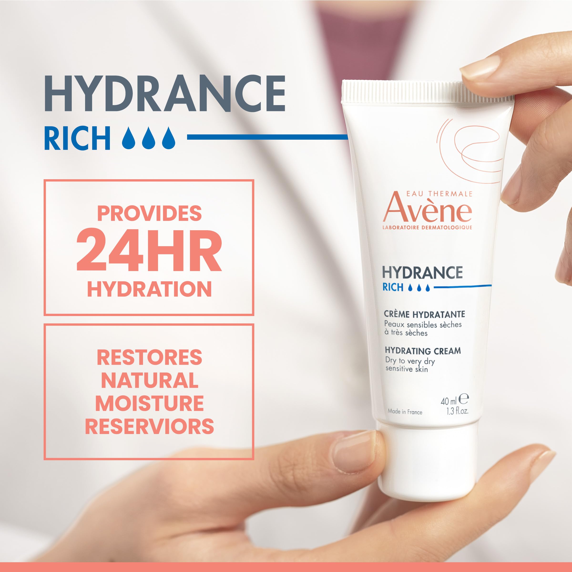 Avene Hydrance Hydrating Cream Rich - Moisturizing Cream for Dry Skin, Soothes and Hydrates, 1.35 fl oz