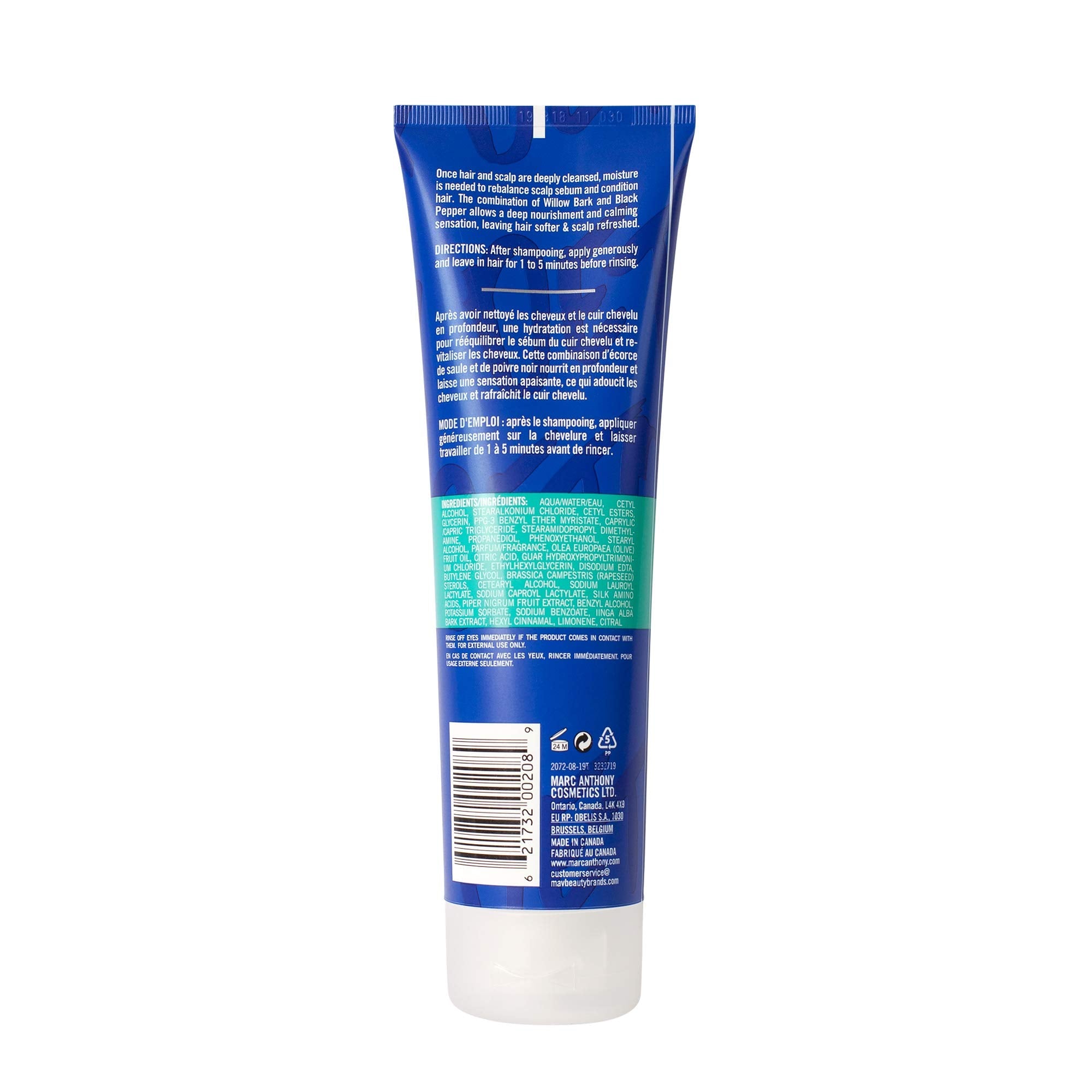 Marc Anthony 250ml Detoxifying Hair Care Cream for Dry & Damaged Hair - Moisturizing Treatment with Willow Bark & Black Pepper