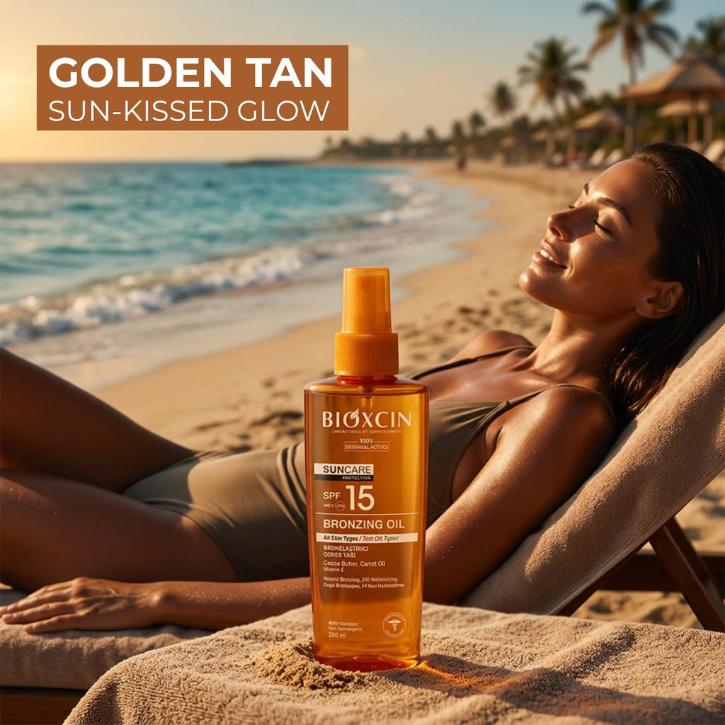 Bioxcin Suncare Tanning Sun Oil SPF15 - Natural Tanning Oil for All Skin Types
